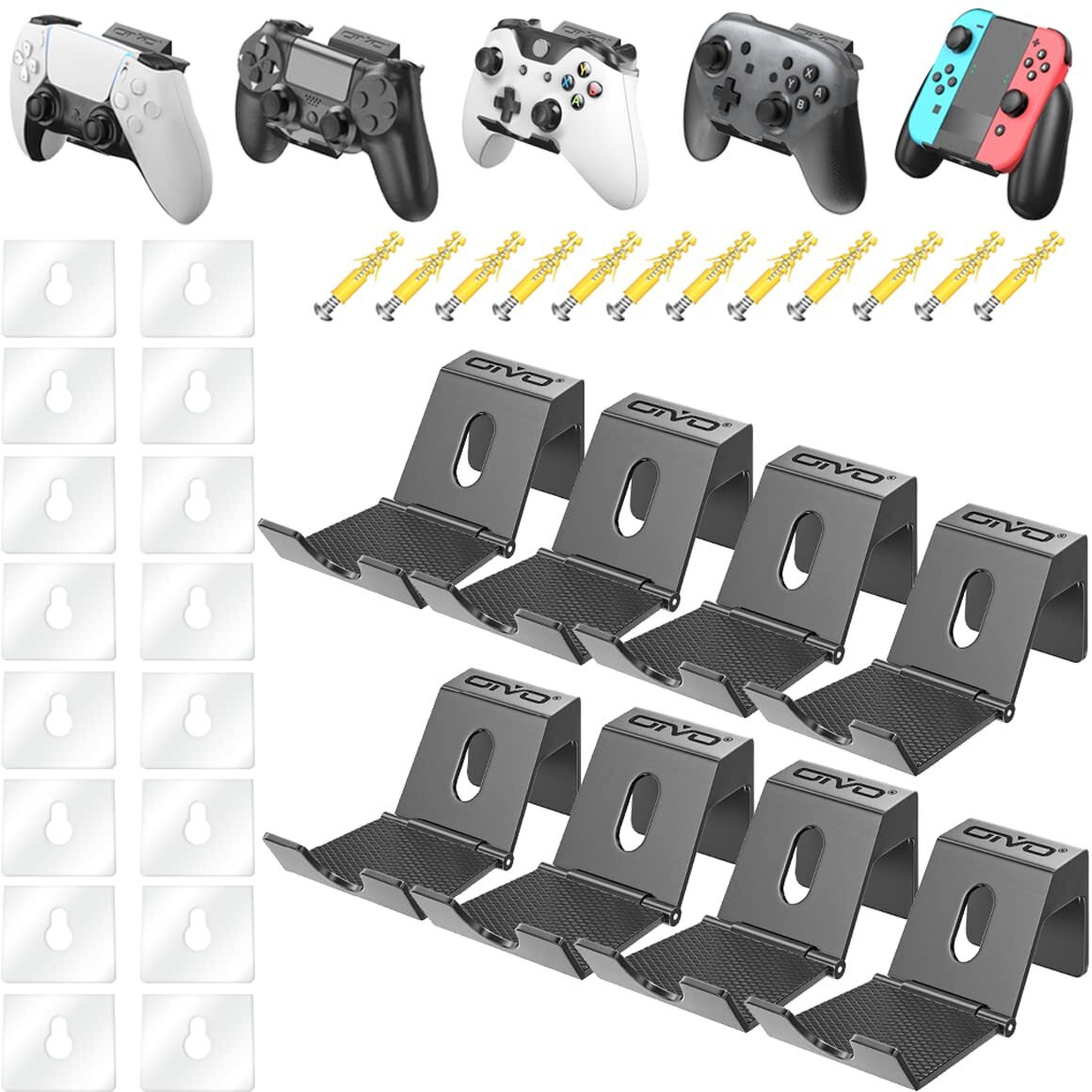 Oivo Controller Wall Mount Holder For Ps3/Ps4/Ps5/Xbox 360/Xbox One/S/X/Elite/Series S/Series X Controller, Pro Controller, Upgraded Adjustable Wall Mount For Video Game Controller&Headphones-8 Pack