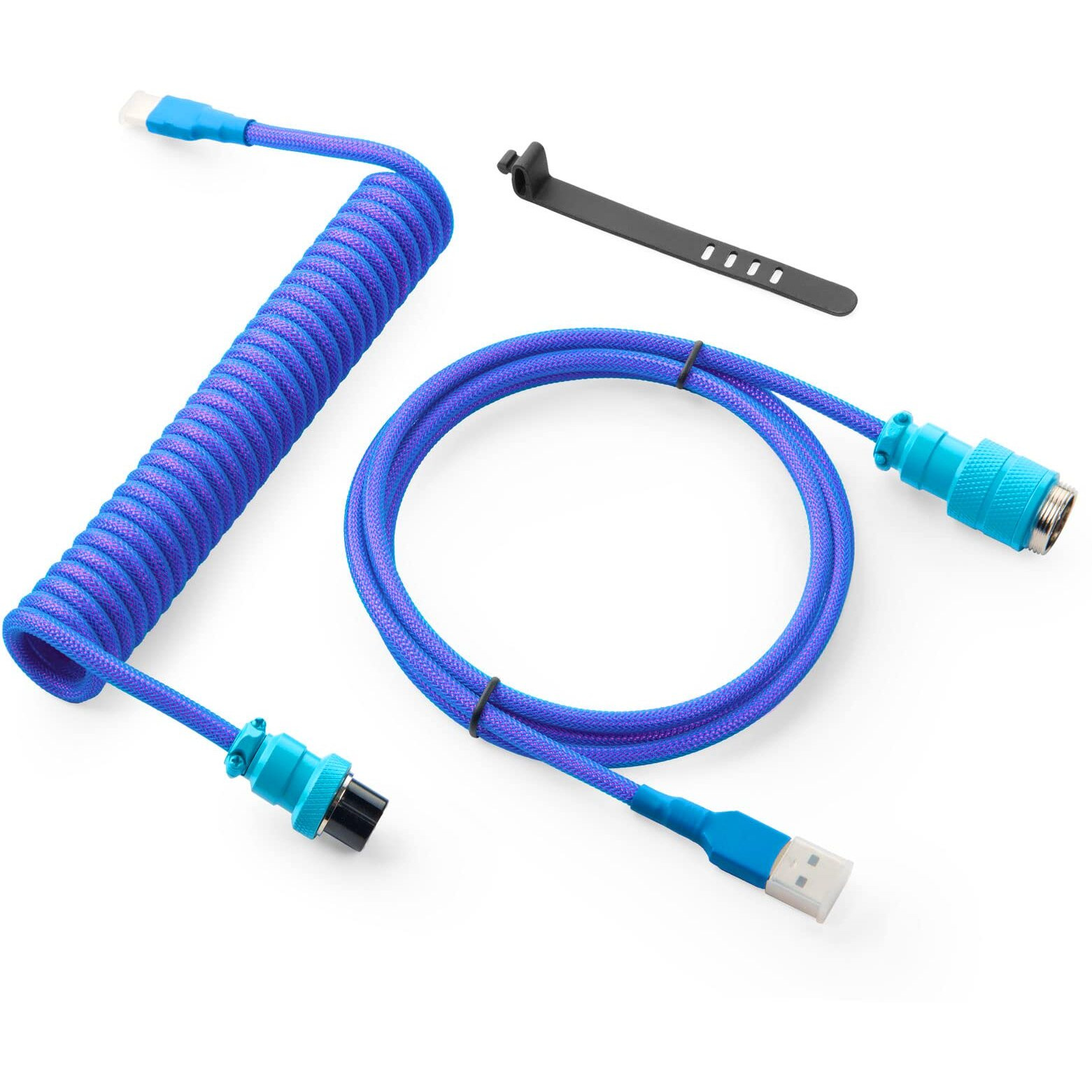 Gunmjo Pro Custom Coiled Usb C Cable For Gaming Keyboard, Double-Sleeved Mechanical Keyboard Cable With Detachable Metal Aviator, 1.5M Usb-C To Usb-A, Nebula Color