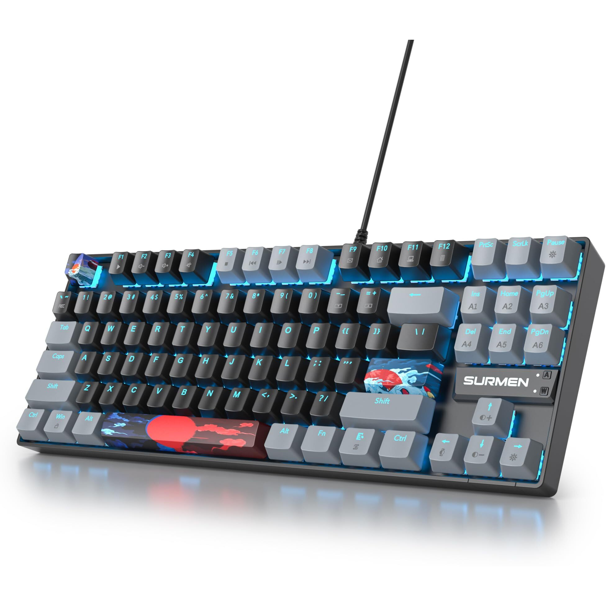 Owpkeenthy 75% Percent Gaming Keyboard Mechanical With Red Switch, 87 Keys Wired Rgb Tkl Gaming Keyboard Backlit Keys For Pc Xbox Ps (Dark/ 87 Red Switch)