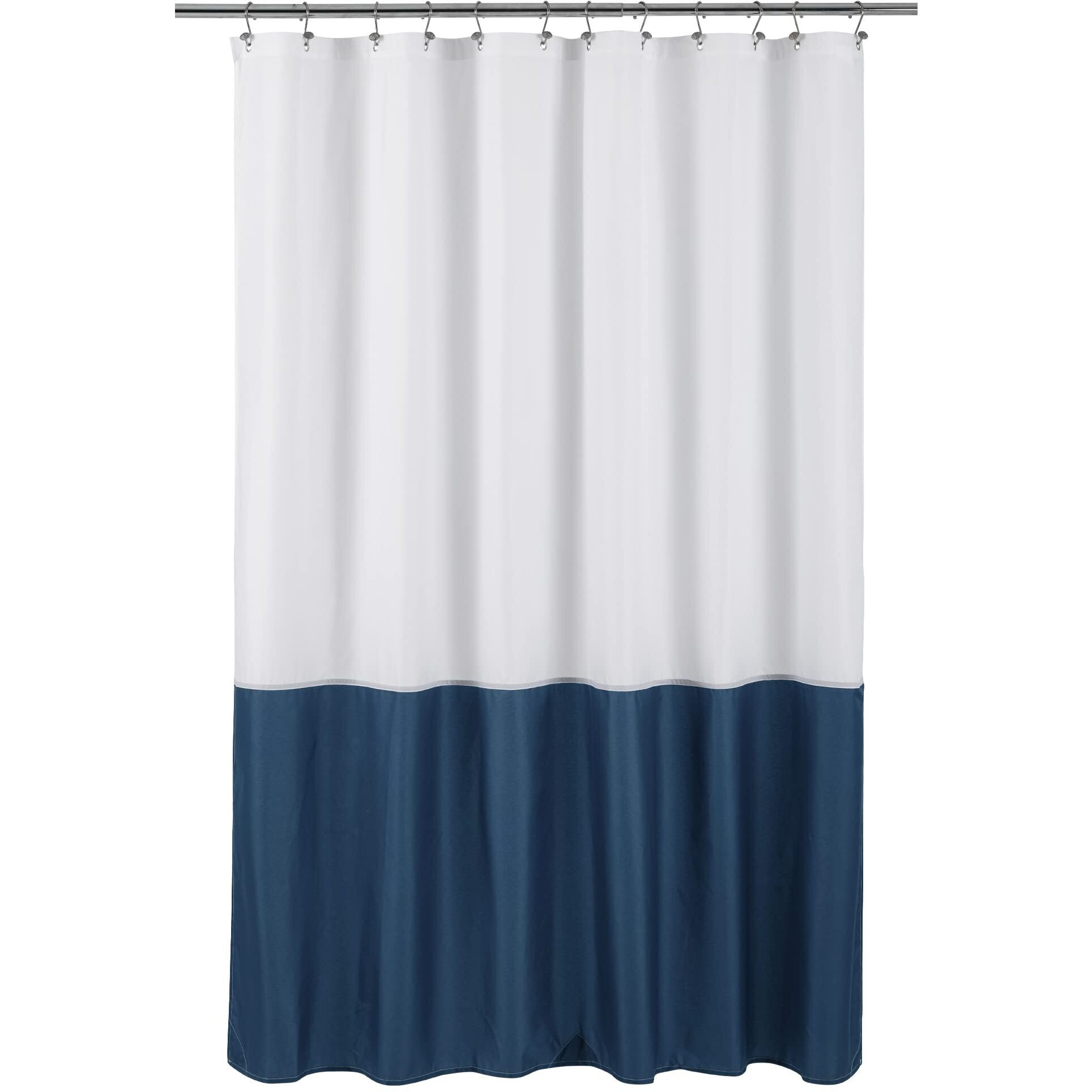 Alyvia Spring Waterproof Fabric Shower Curtain Liner - Soft & Light-Weight Cloth Shower Liner, 3 Bottom Magnets, Hotel Quality & Machine Washable - Standard Size 72X72, White And Navy