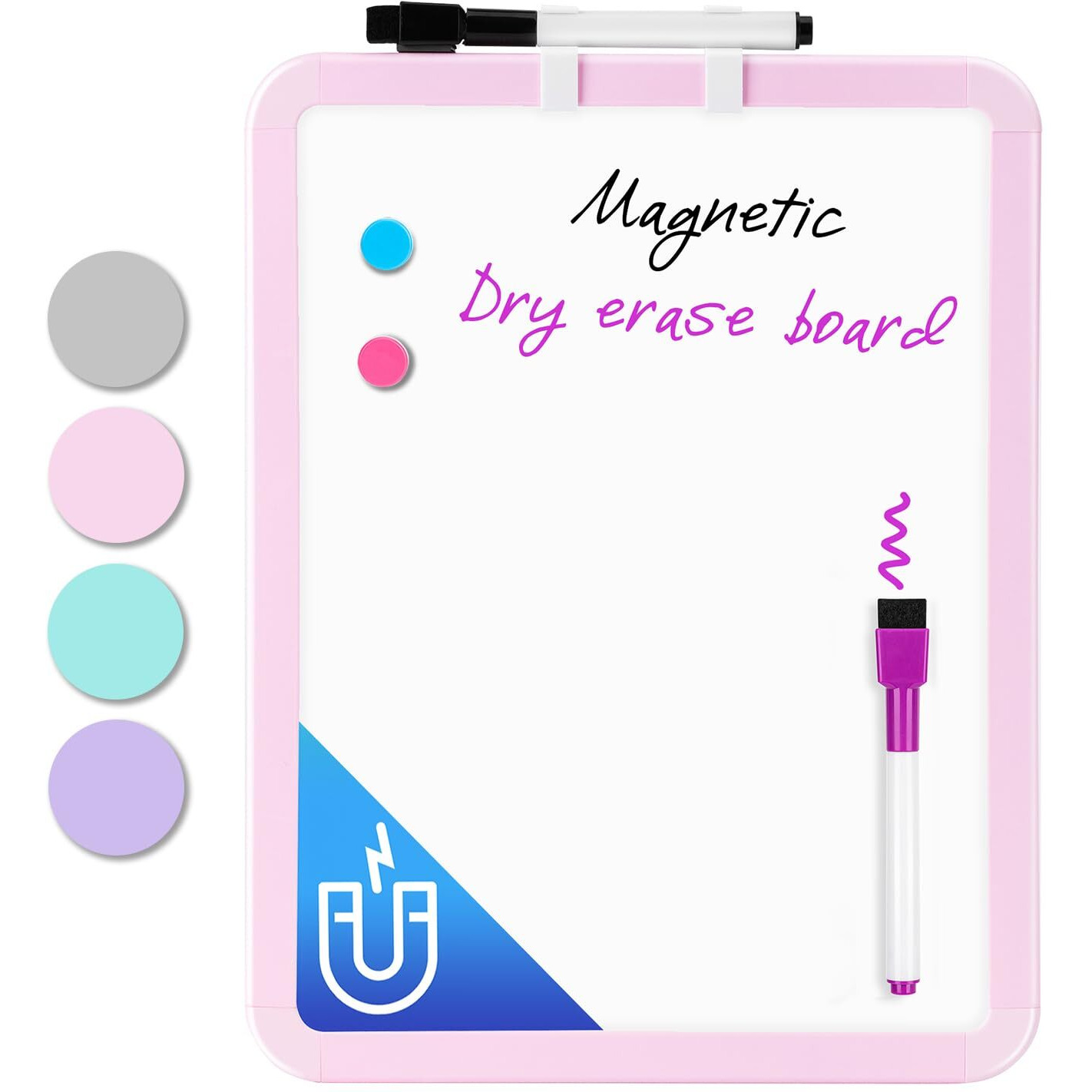 Vusign Small White Board Dry Erase, 8.5'' X 11'' Magnetic Dry Erase Board, Mini Whiteboard With Markers For Kids, Students, Fridge, Wall, Locker, Pink
