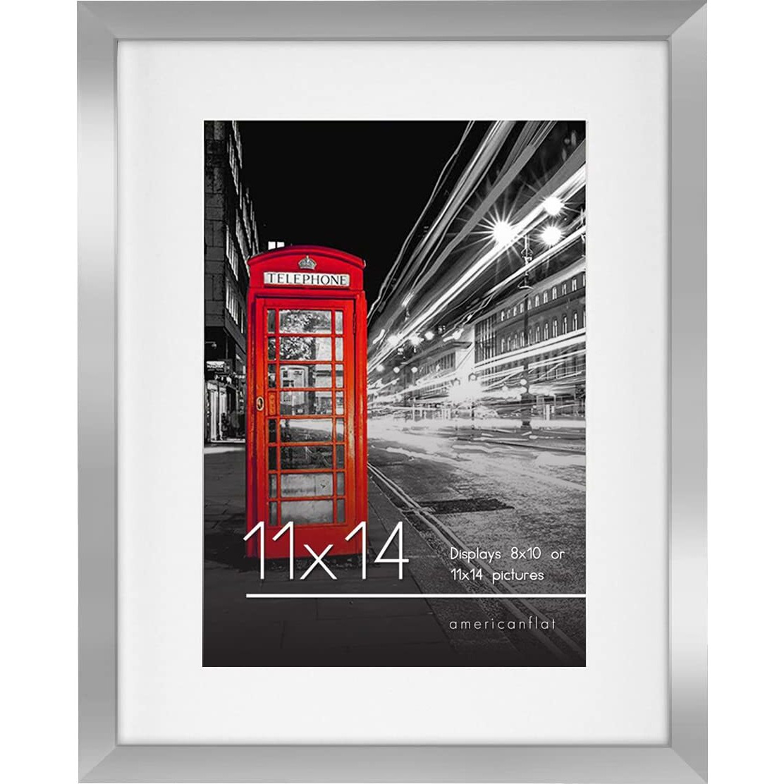 Americanflat 11X14 Picture Frame In Silver - Displays 8X10 With Mat Or 11X14 Without Mat - Engineered Wood With Shatter Resistant Glass - Horizontal And Vertical Formats For Wall