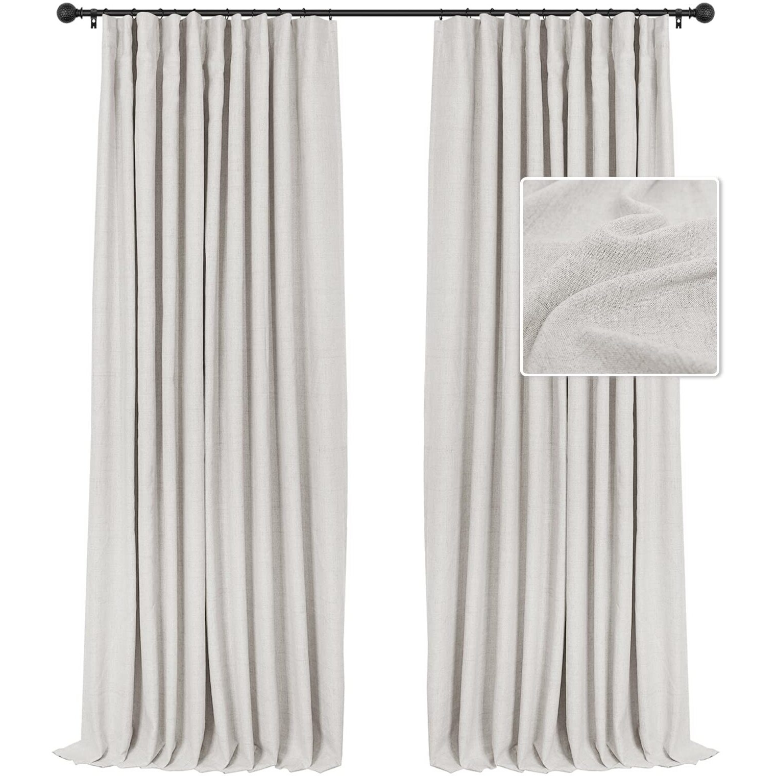Inovaday 100% Black Out Curtains 96 Inches Long, Thermal Insulated Linen Blackout Curtains For Bedroom 96 Length, Boho Farmhouse Curtains & Drapes For Living Room - Beige, W50 X L96, 2 Panels