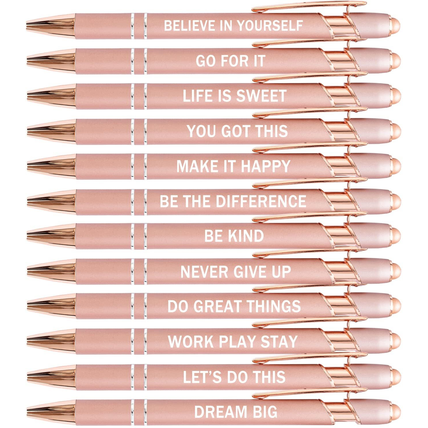 Pasisibick 12 Pieces Rose Gold Inspirational Motivational Quotes Snarky Screen Touch Stylus Ballpoint Pens, Office Encouraging Scriptures, Black Ink (Rose Gold,Motivational)