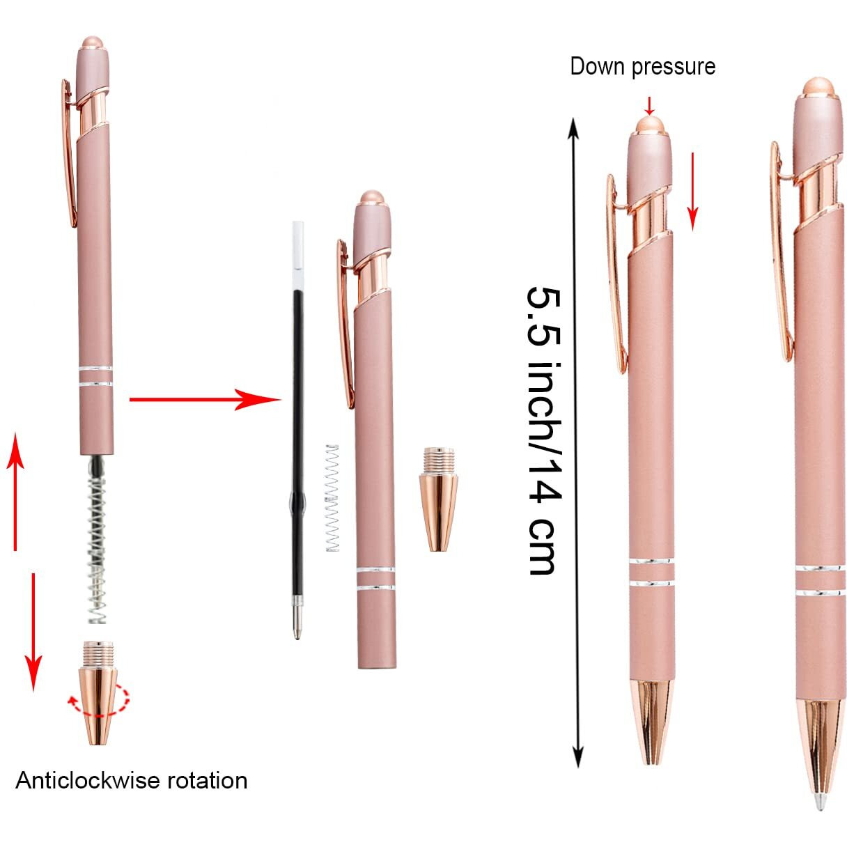 Pasisibick 12 Pieces Rose Gold Inspirational Motivational Quotes Snarky Screen Touch Stylus Ballpoint Pens, Office Encouraging Scriptures, Black Ink (Rose Gold,Motivational)