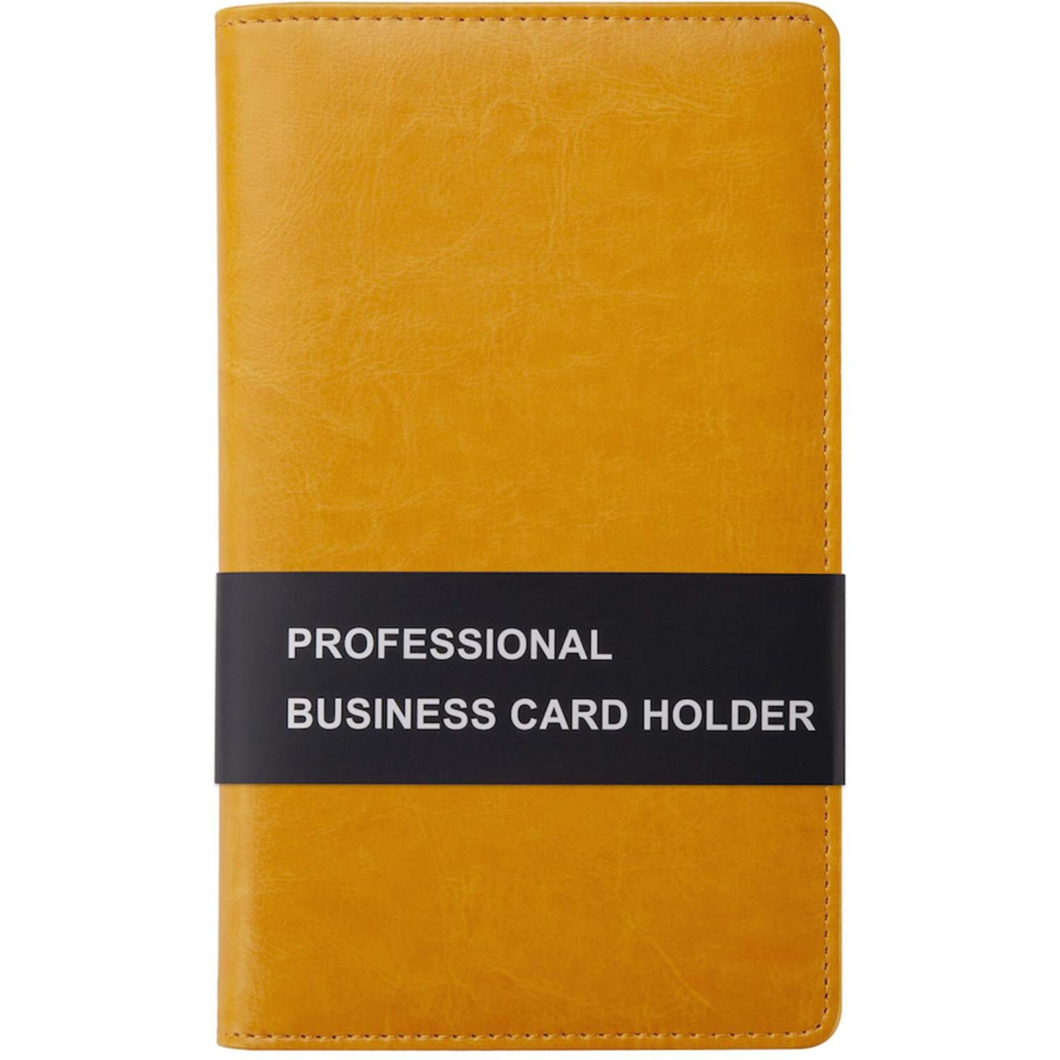 Sooez Leather Business Card Book Holder, Professional Business Cards Book Organizer Pu Name Card Credit Cards Book Holder Booklet, 240 Card Capacity (Orange)