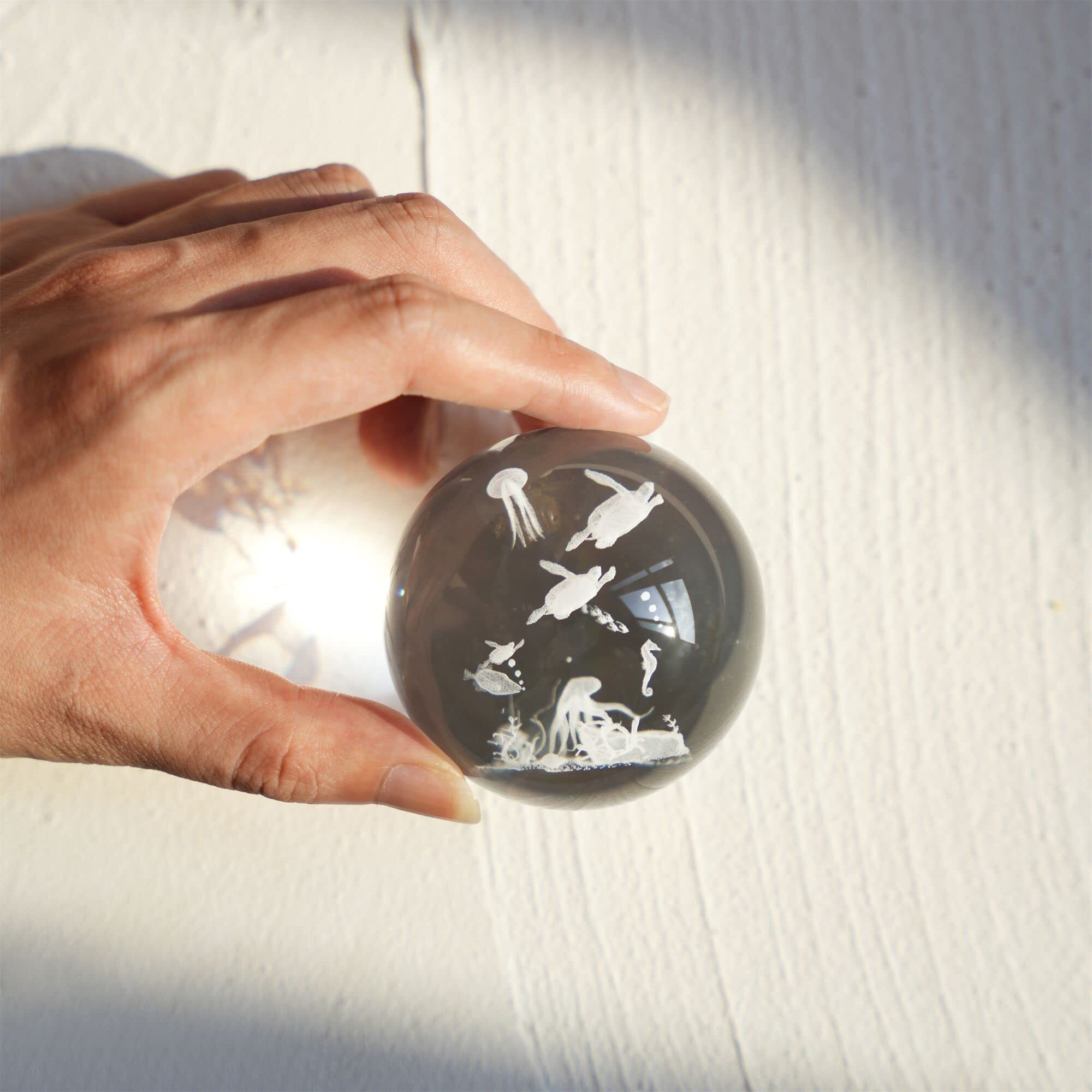 Hdcrystalgifts Engraved Crystal Ball With Stand 60Mm 3D Laser Etched Crystal Sea Life Decor Glass Sphere Paperweight(Clear)