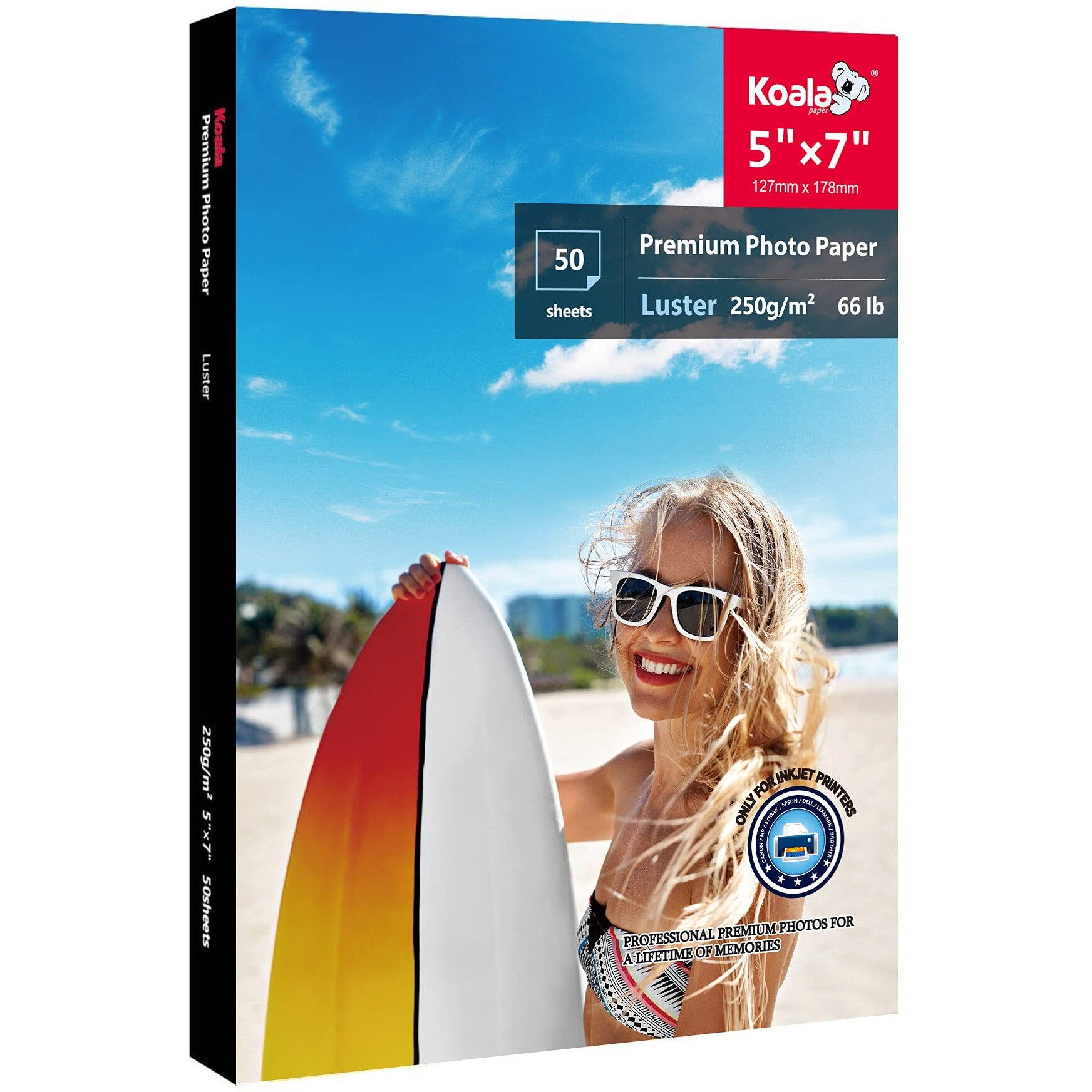 Koala Premium Photo Paper 5X7 In Luster Photo Printer Paper For Inkjet Printer Water-Resistant Soft Gloss 66Lb 50 Sheets
