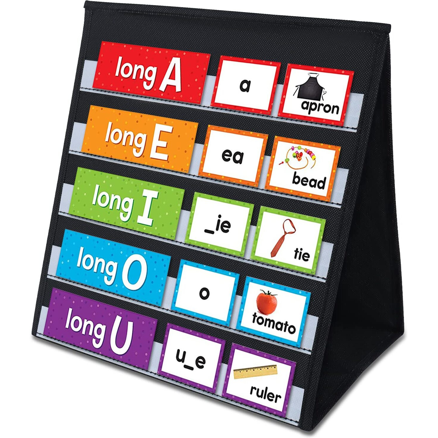 Auvcas Tabletop Pocket Chart For Classroom Or Home,Small Double Sided Stand Pocket Chart - Fits Standard 3 Sentence Strips And Cards (Black)