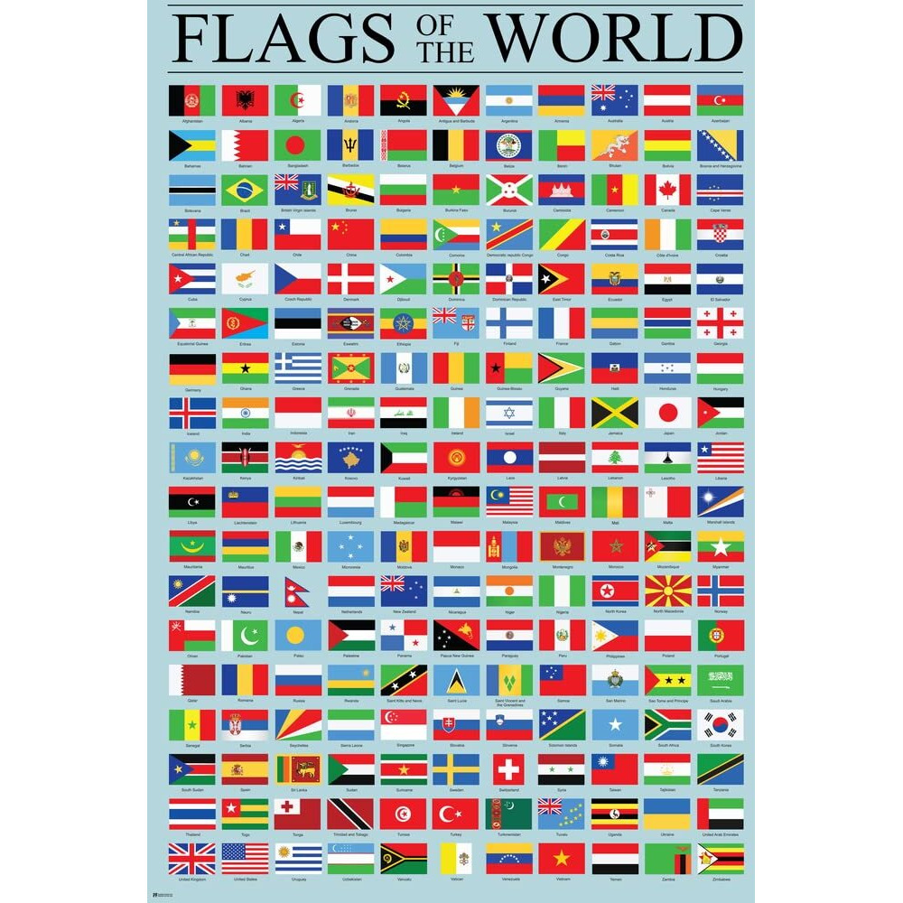Flags Of The World Classroom Reference Chart National Countries Country Symbol Educational Teacher Learning Homeschool Display Supplies Teaching Aide Cool Wall Decor Art Print Poster 12X18