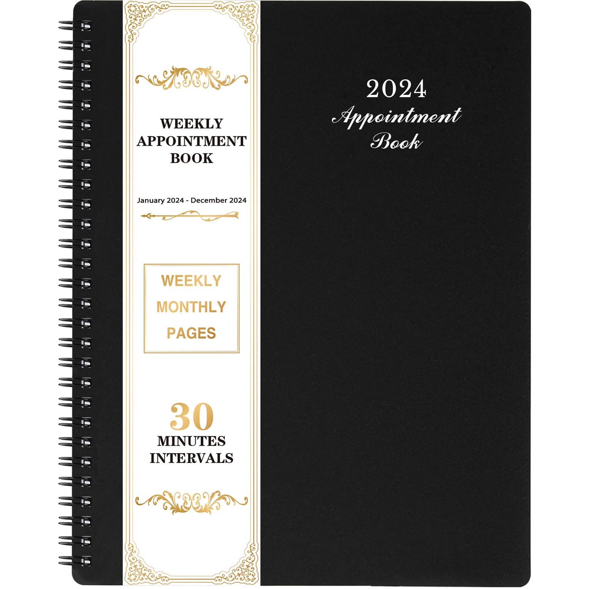 2024 Weekly Appointment Book & Planner - Jan 2024 - Dec 2024, 2024 Daily Hourly Planner, 8" X 10", Half Hour (30 Mins) Interval, Twin-Wire Binding, Lay-Flat, Round Corner, Thick Paper