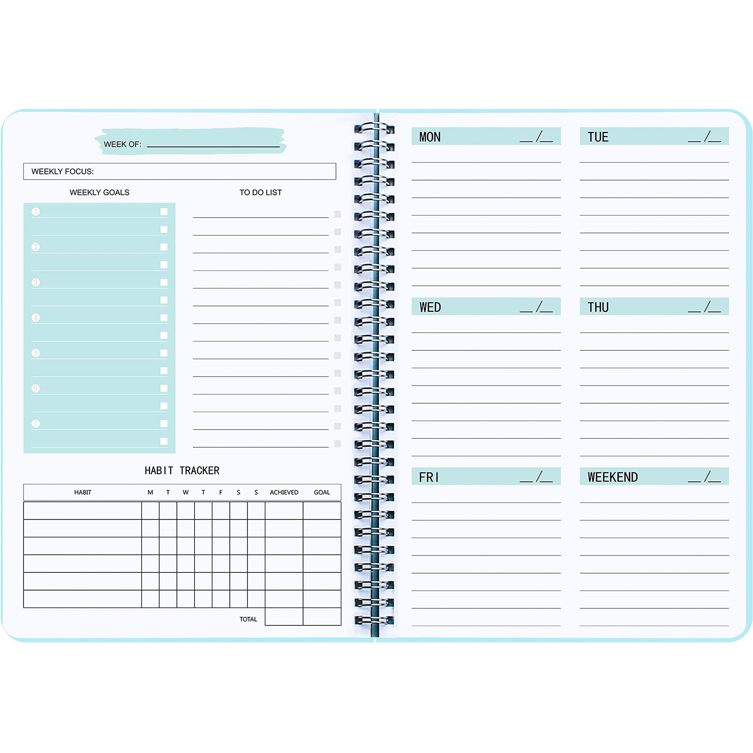 Undated Weekly Planner- Weekly Goals Notebook, A5 To Do List Planner With Spiral Binding, Weekly Goal Planner, 5.7 X 8.0 Inches