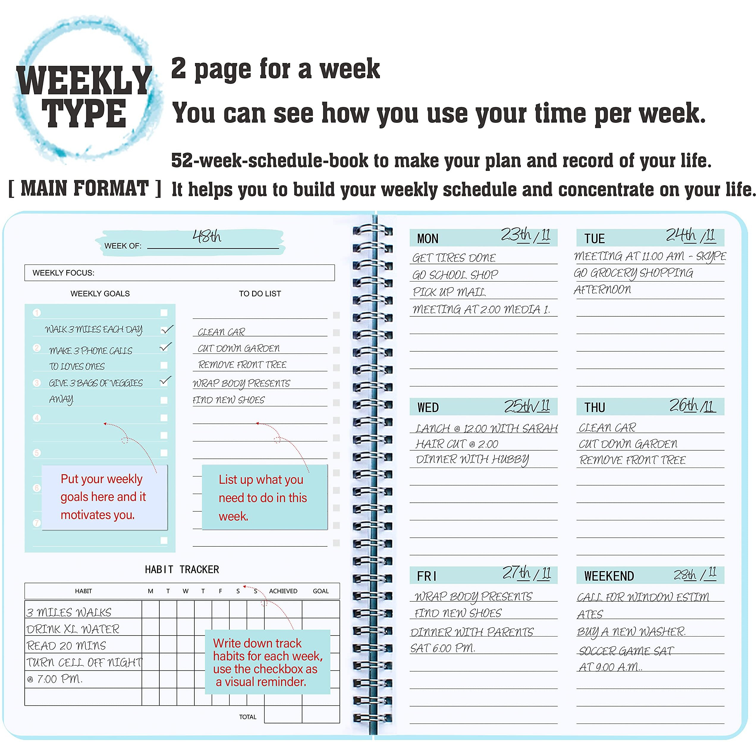 Undated Weekly Planner- Weekly Goals Notebook, A5 To Do List Planner With Spiral Binding, Weekly Goal Planner, 5.7 X 8.0 Inches
