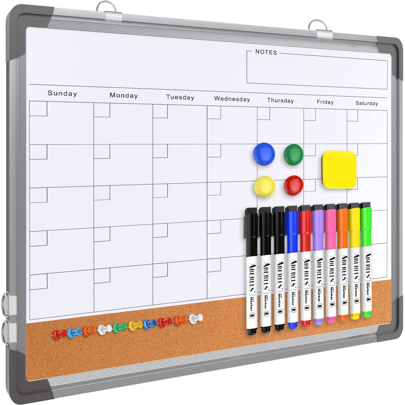 Monthly Calendar Whiteboard Dry Erase Cork Board Combination For Wall, 17&quotX13" Magnetic Dry Erase Board, Double-Sided White Board, Portable Board For Office, Kitchen, Planning, Memo, School, Home