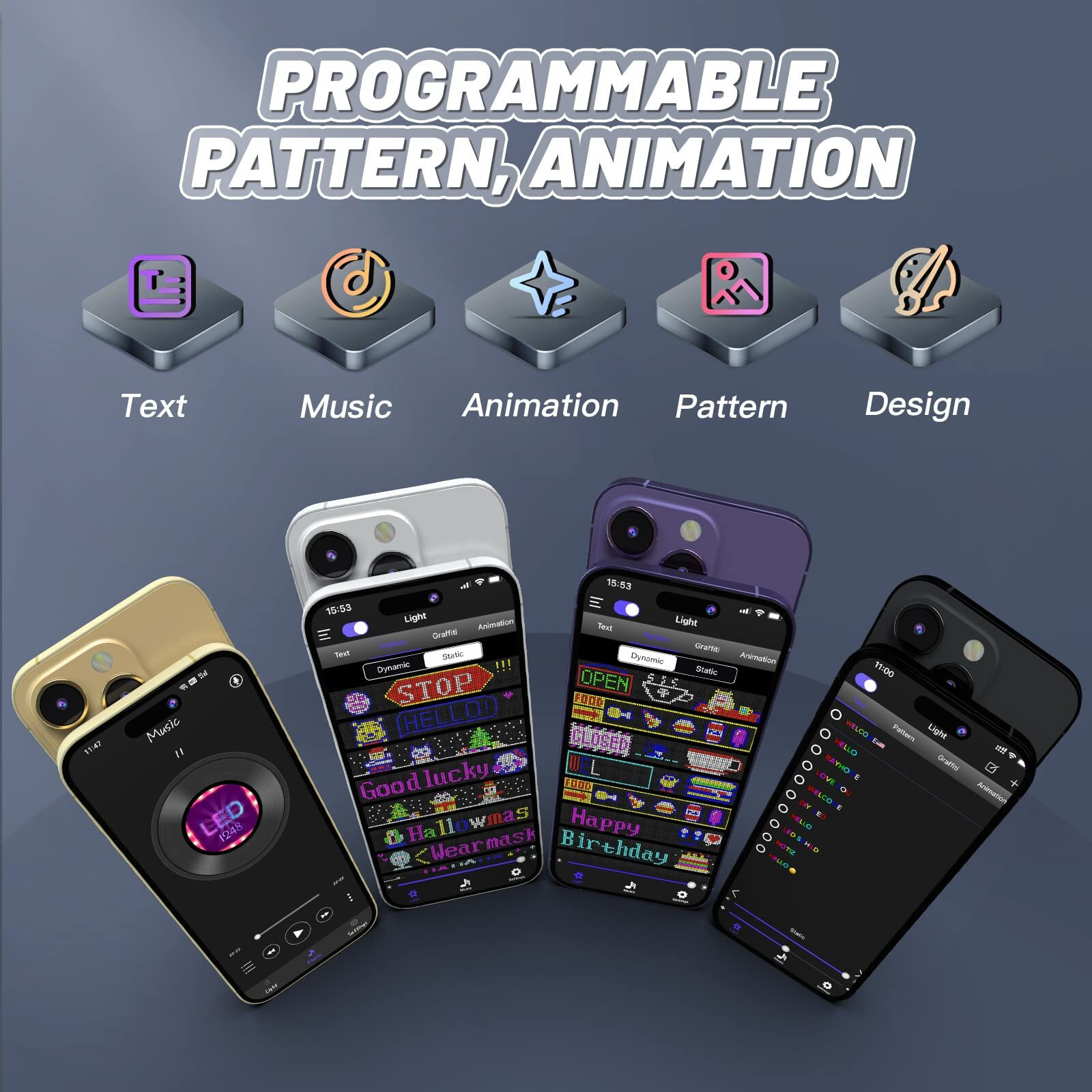 Kjoy Programmable Huge Bright Led Signs, 27''X5'' Scrolling Usb 5V Led Store Sign, Bluetooth App Control Custom Text Pattern Animation, Flexible Led Display For Car Store Party Bar Hotel