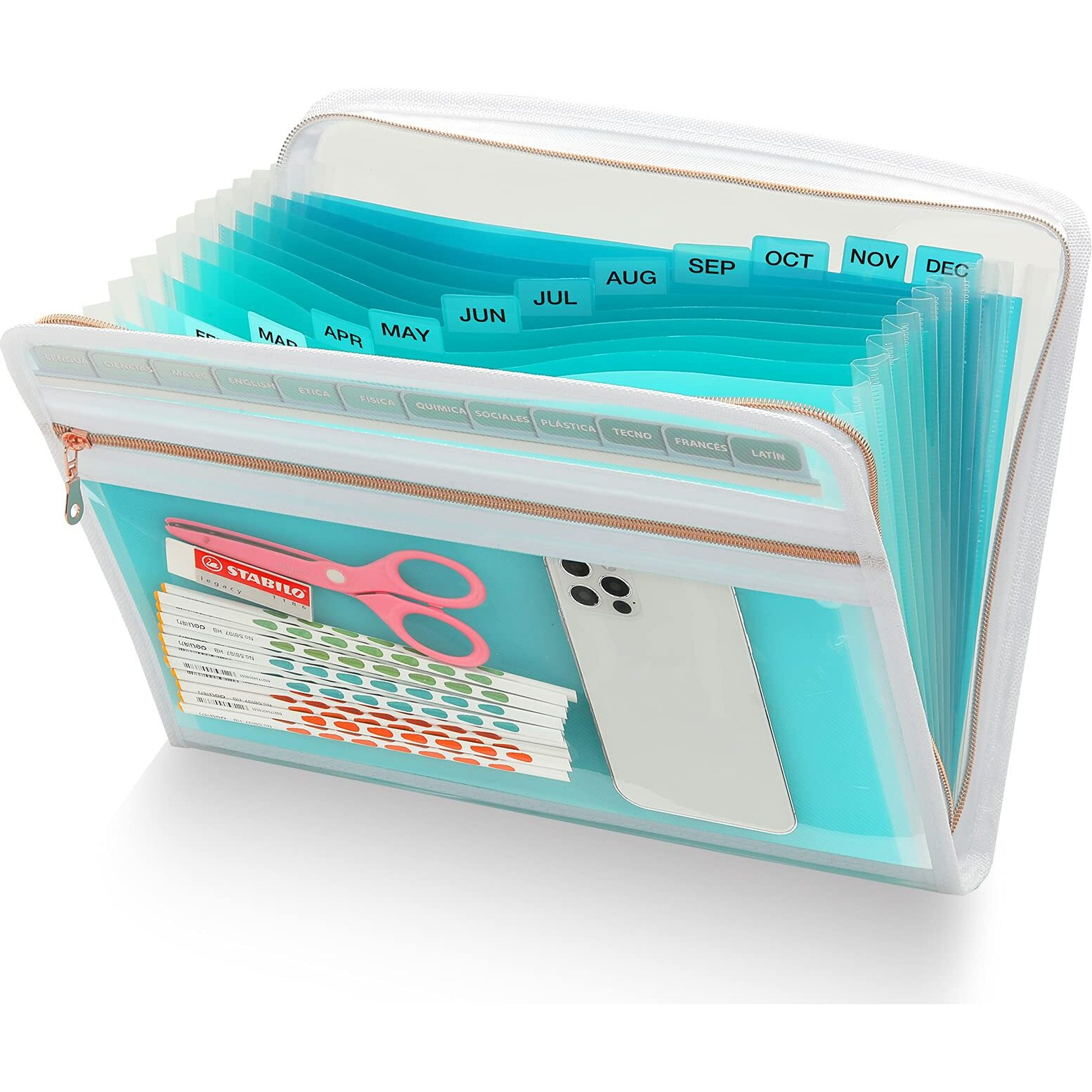 13 Pocket Expanding File Folder Organizer, Accordion File Organizer Folder, Acordian File Keeper 12 Pocket, Expandable Filing Folders For Documents, Papers Letter Size, Teal