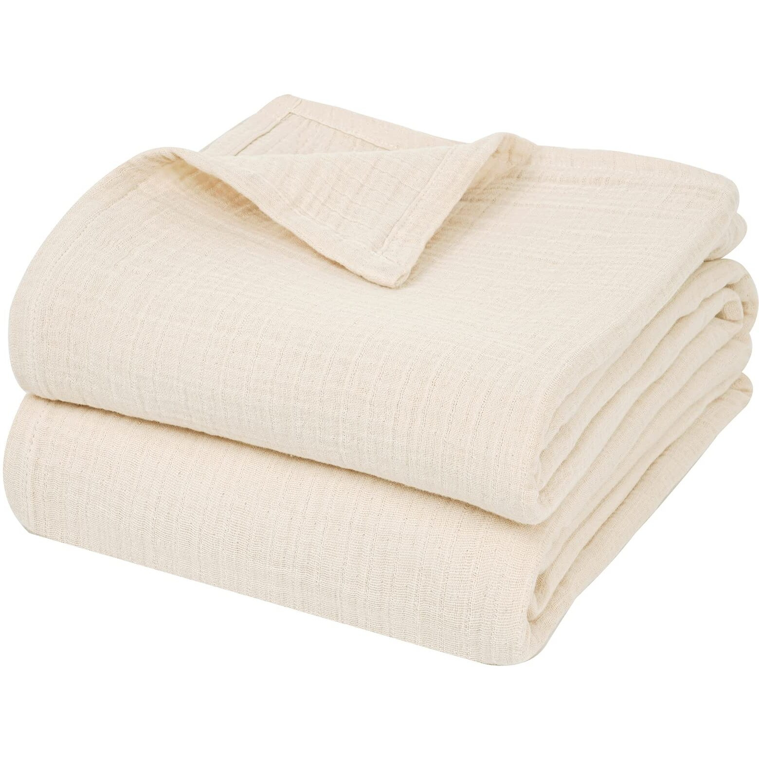 Phf 100% Cotton Muslin Blanket King Size 108" X 90", Lightweight And Breathable Blanket All Season, Ultra Soft 4-Layer Gauze Blanket For Adults, Elegant Home Decoration For Couch Bed, Beige/Linen