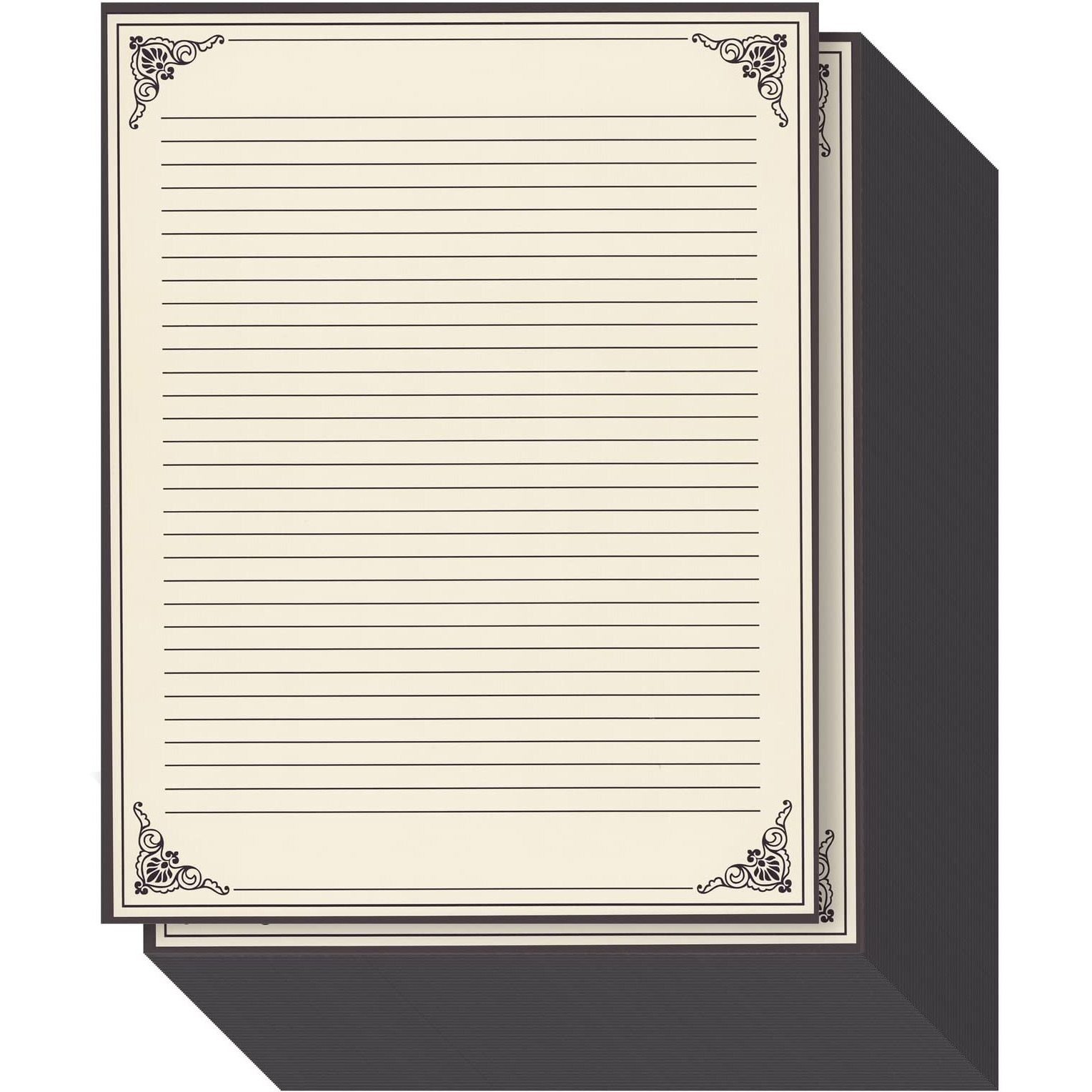 96 Sheets Fancy Vintage Lined Paper With Antique Border Design, Aged Stationery For Writing Letters, Invitations, Poems, Lyrics, Notes, Cream Color (8.5X11 Inches)