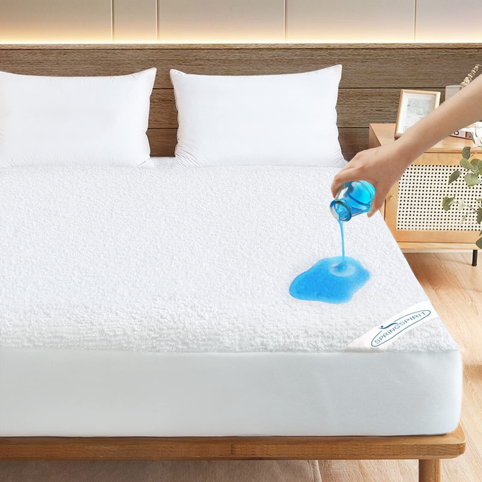 Queen Mattress Protector Waterproof Cover Absorbent & Skin Friendly & Noiseless Fits Up To 18'' Depth, Terry Machine Wash Highly Protection Mattress Protector Queen Size