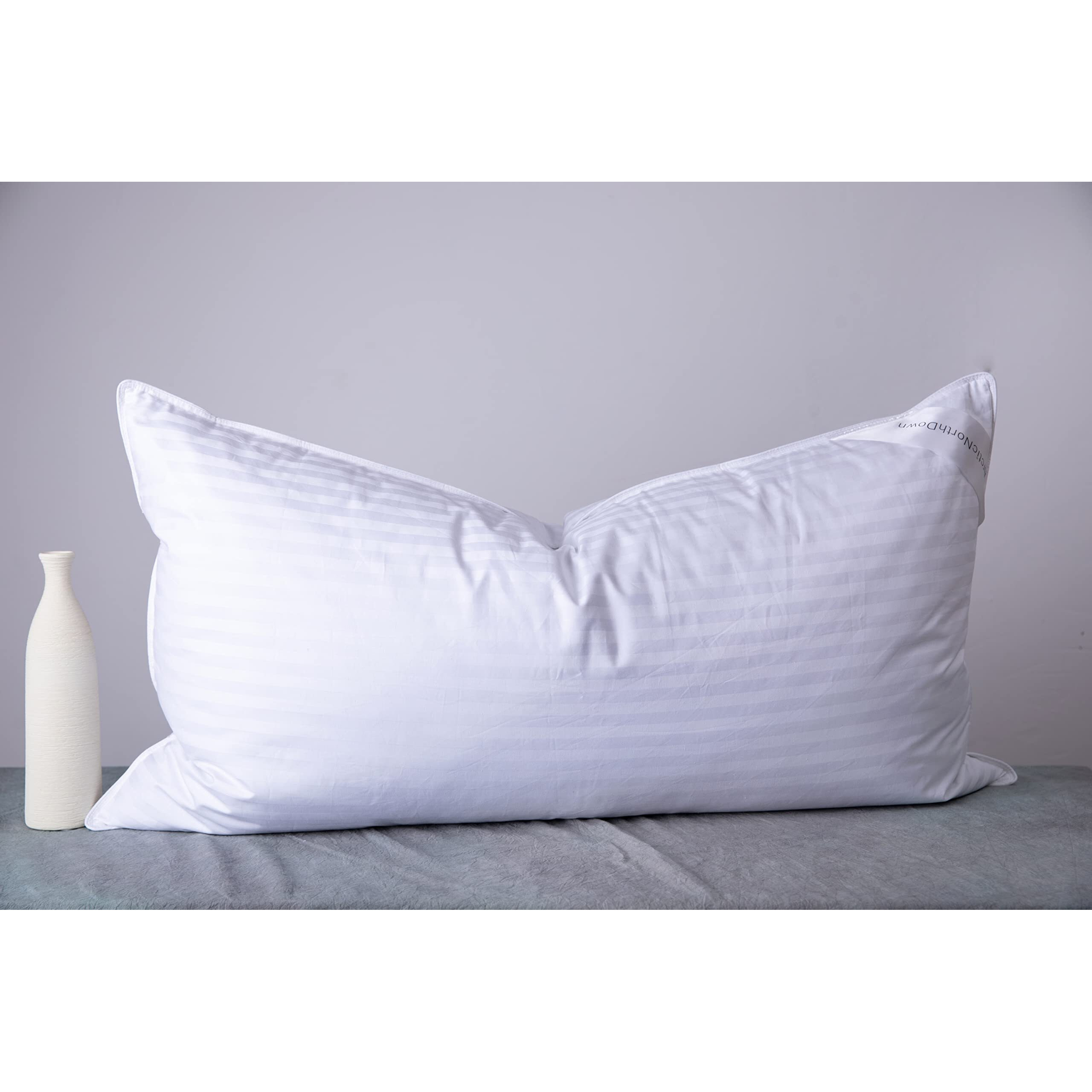 Arcticnorthdown King Size Goose Down Feather Hotel Collection Bed Pillows For Sleeping One Pillow For Back, Stomach Or Side Sleepers Stripe White Color King One Pillow