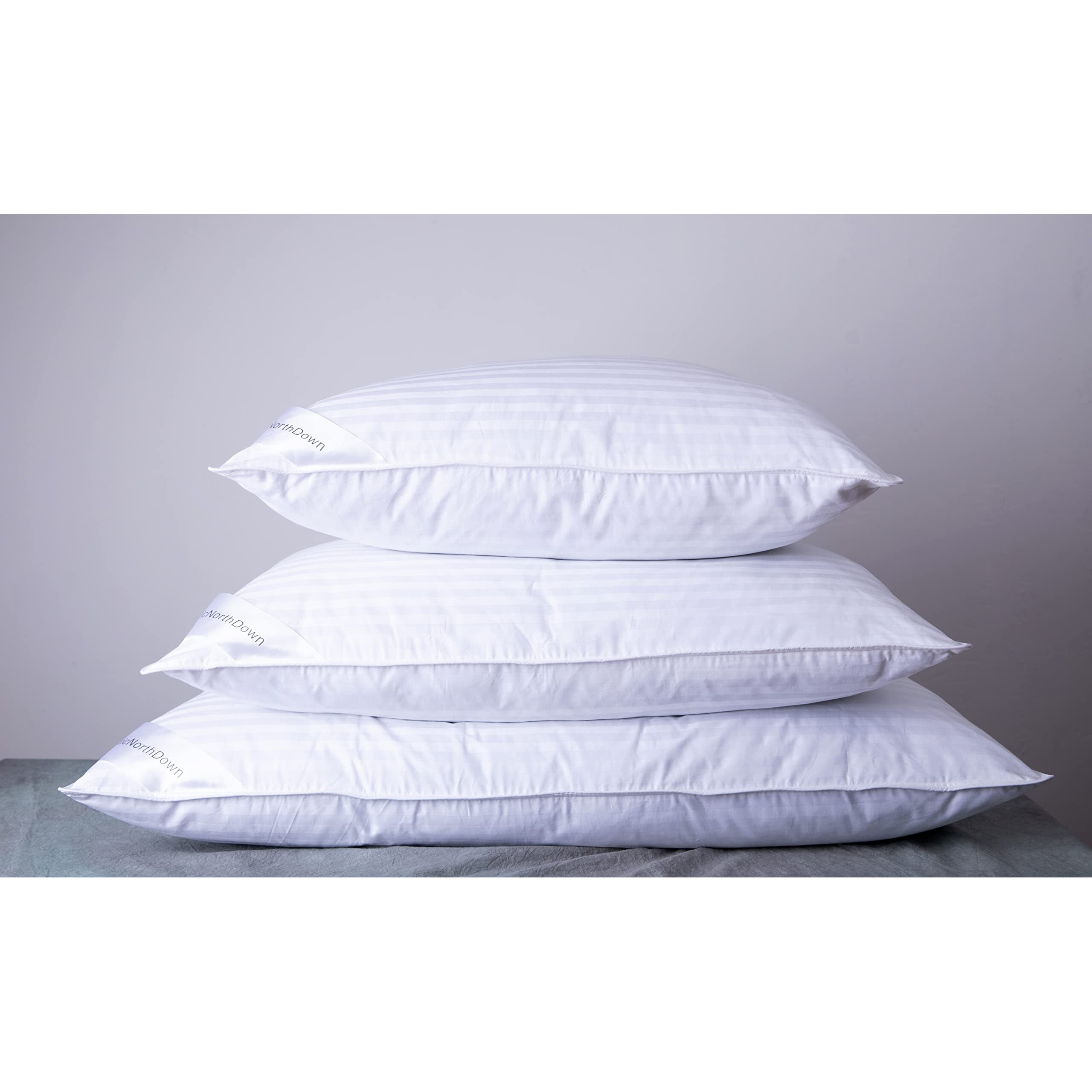 Arcticnorthdown King Size Goose Down Feather Hotel Collection Bed Pillows For Sleeping One Pillow For Back, Stomach Or Side Sleepers Stripe White Color King One Pillow