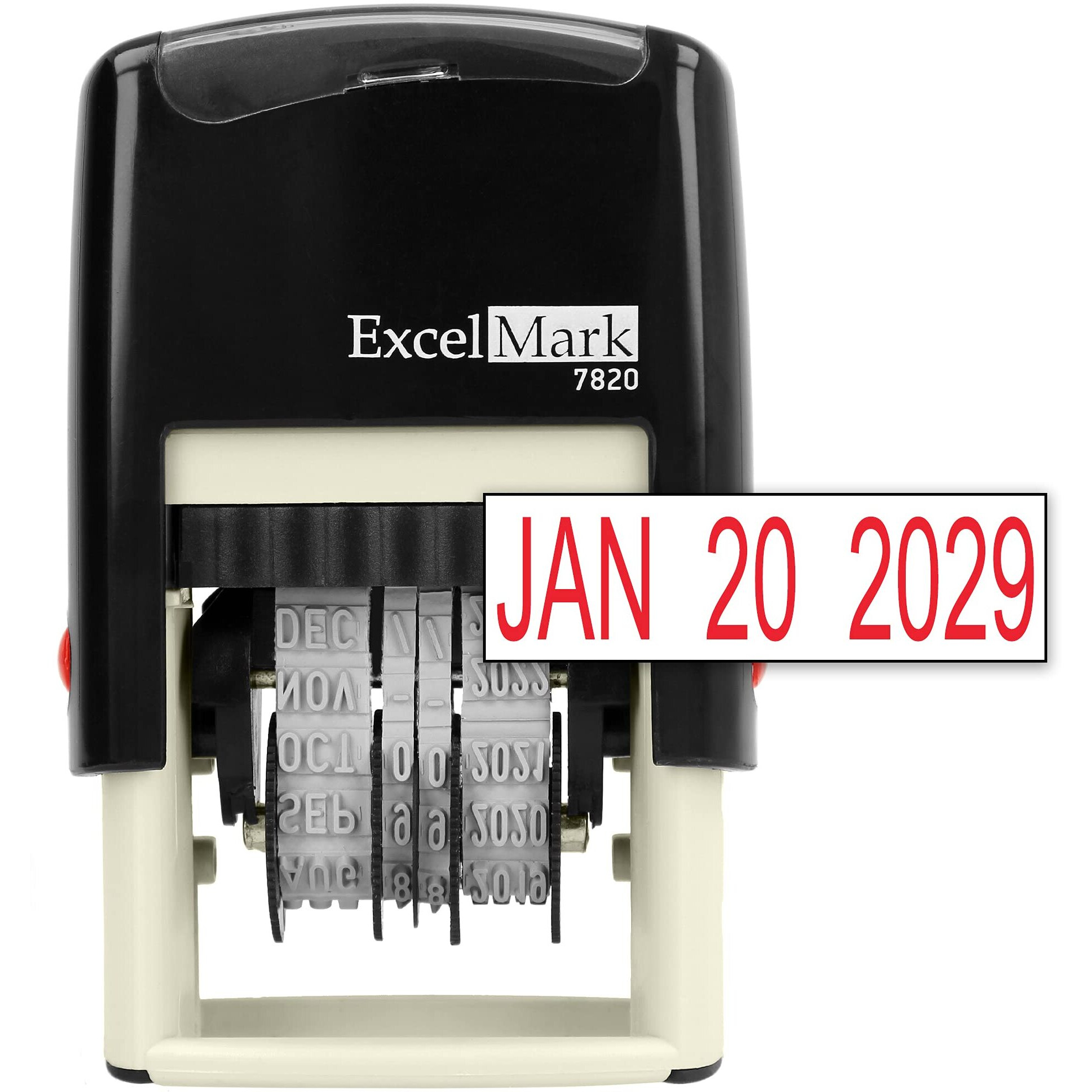 Excelmark 7820 Self-Inking Rubber Date Stamp - Great For Shipping, Receiving, Expiration And Due Dates (Red Ink)