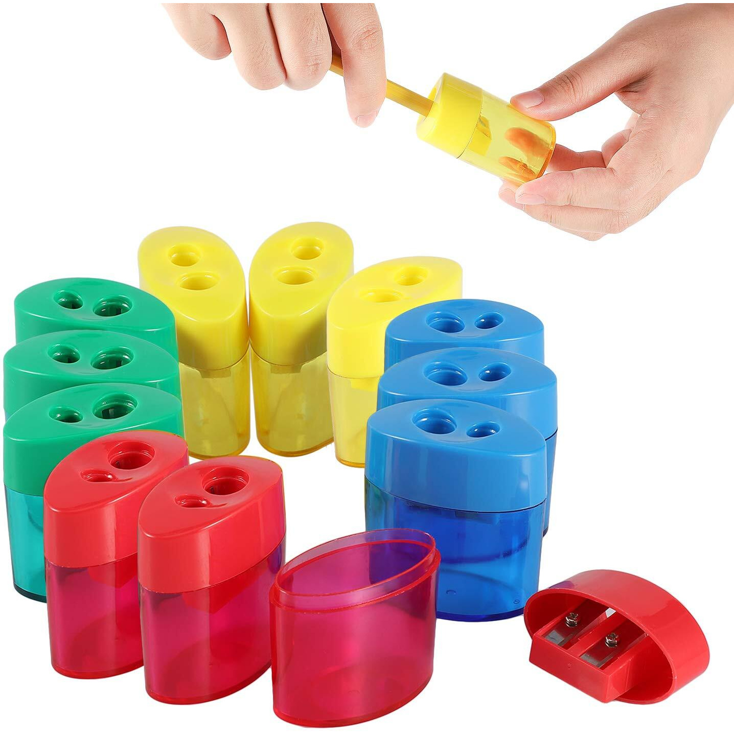 Kidmen 2 Holes Pencil Sharpener,Pencil Sharpener For Kids,Pencil Sharpener Handheld-12 Pack