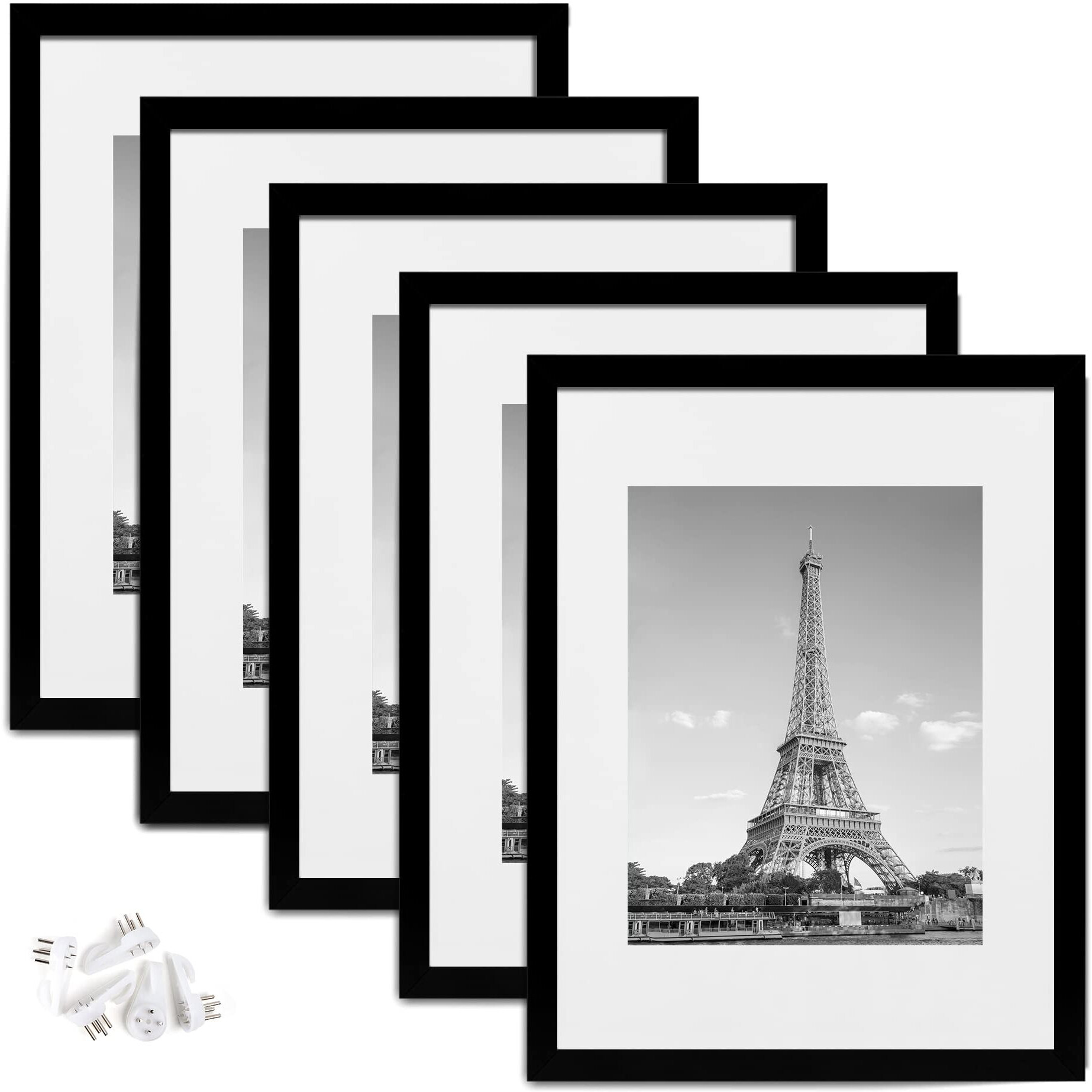 Upsimples 12X16 Picture Frame Set Of 5,Display Pictures 8.5X11 With Mat Or 12X16 Without Mat,Wall Gallery Photo Frames,Black