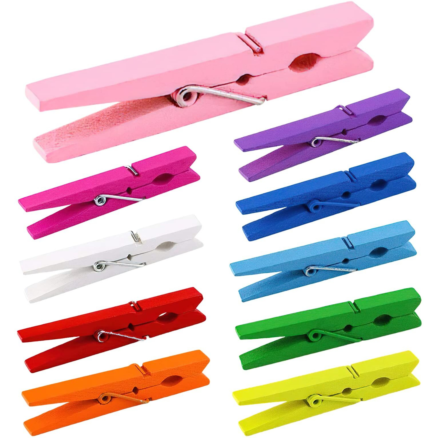 Clothes Pins, Colored Clothespins 50 Pcs 2.9&quot Natural Birchwood Close Pins, Strong Grip, Colorful Clothespins, Multi-Purpose Colored Clothes Pins For Crafts, Hanging Clothes, Laundry