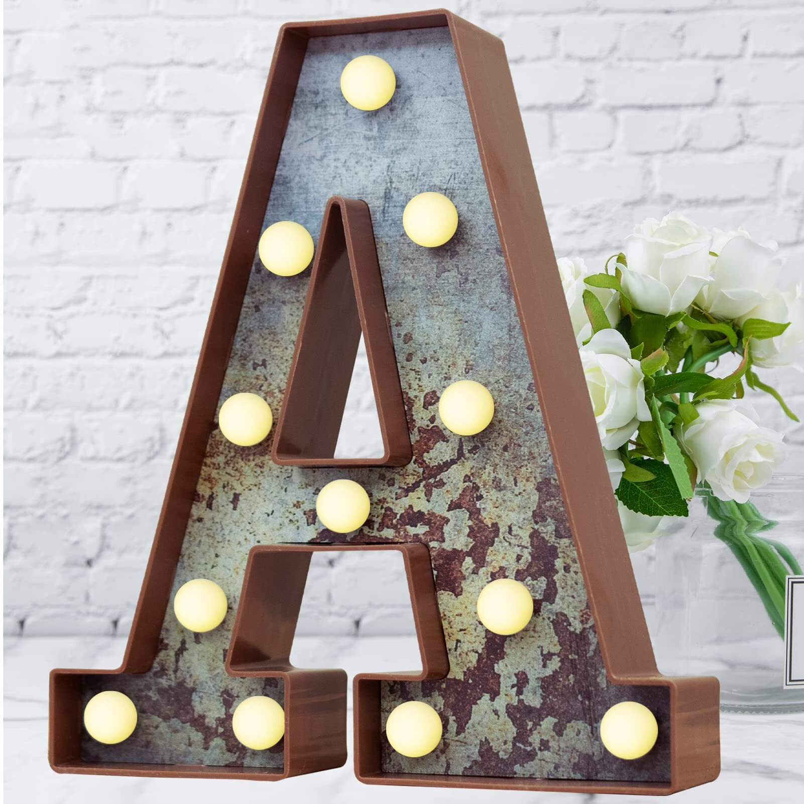 Led Marquee Light Up Letters Industrial Vintage Style Lighted Letters Rust Metal Effect Marquee Letter With Lights Illumination Letter Signs For Christmas Wedding Birthday Party Home Cafe Bar Decor-A