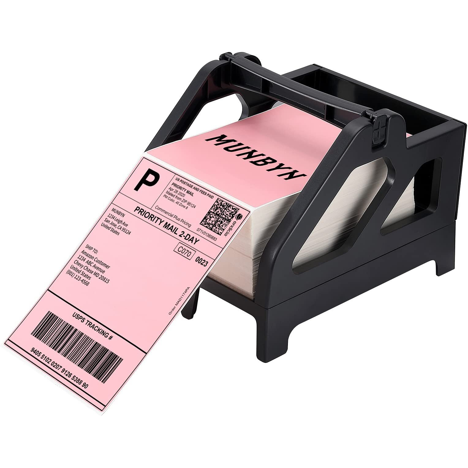 Munbyn Label Holder For Rolls And Fan-Fold Labels, Shipping Label Roll Holder For Desktop Label Printer Shipping Supplies Industrial Labels, Black