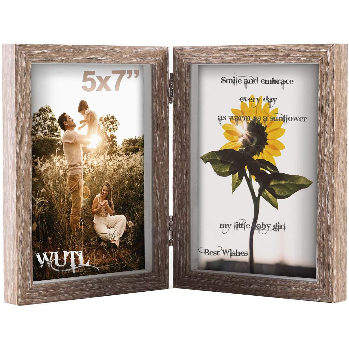 5X7 Picture Frames Double Hinged Mdf Wood Grain Shadow Box With Glass Front Stand Vertical On Tabletop