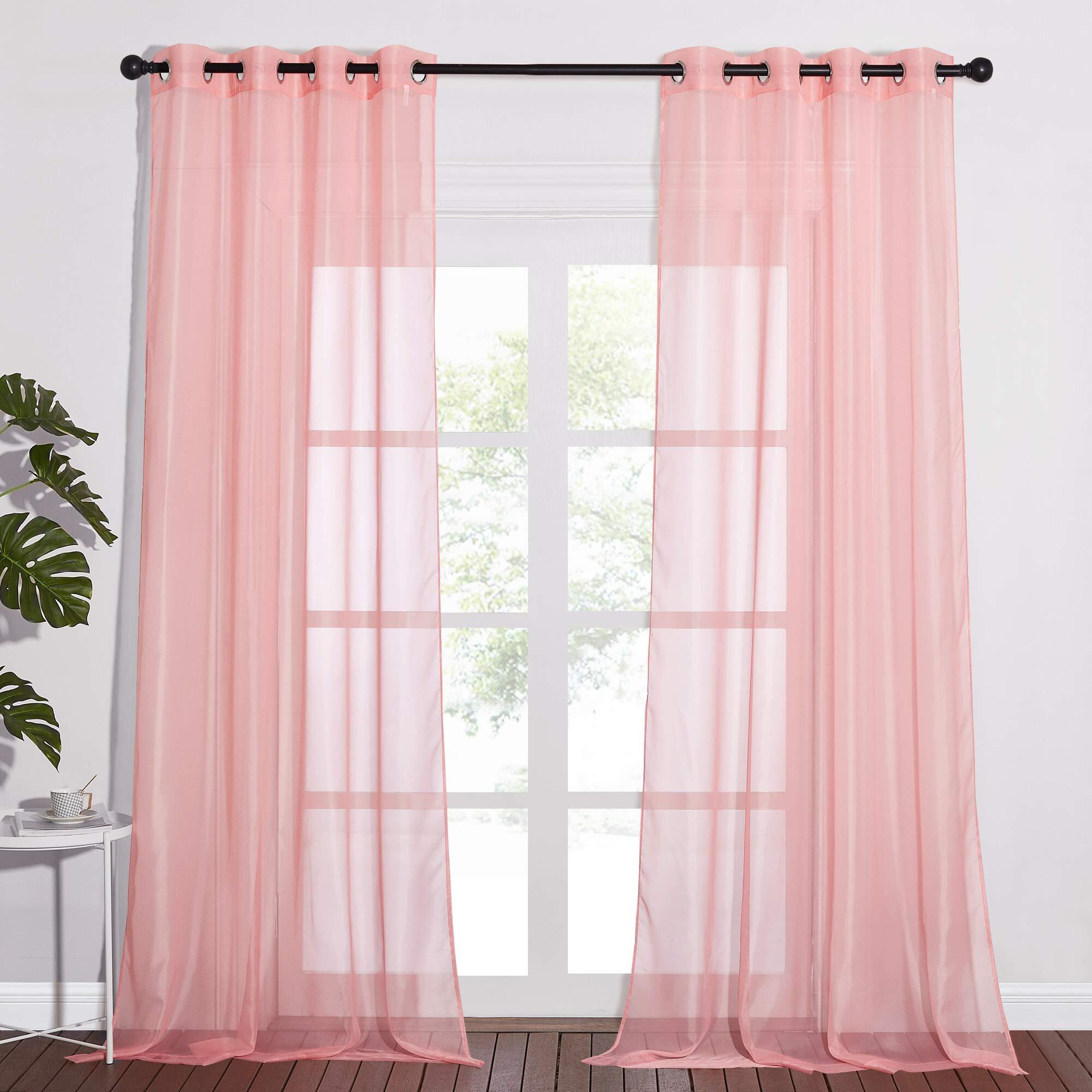 Nicetown Sheer Curtains Extra Long 96-Inch - Grommet Casual Style Airy & Breathable With Amount Light Sheer Panels For Patio/Glass Door (108 Inches Wide Total 2 Pieces, Coral)
