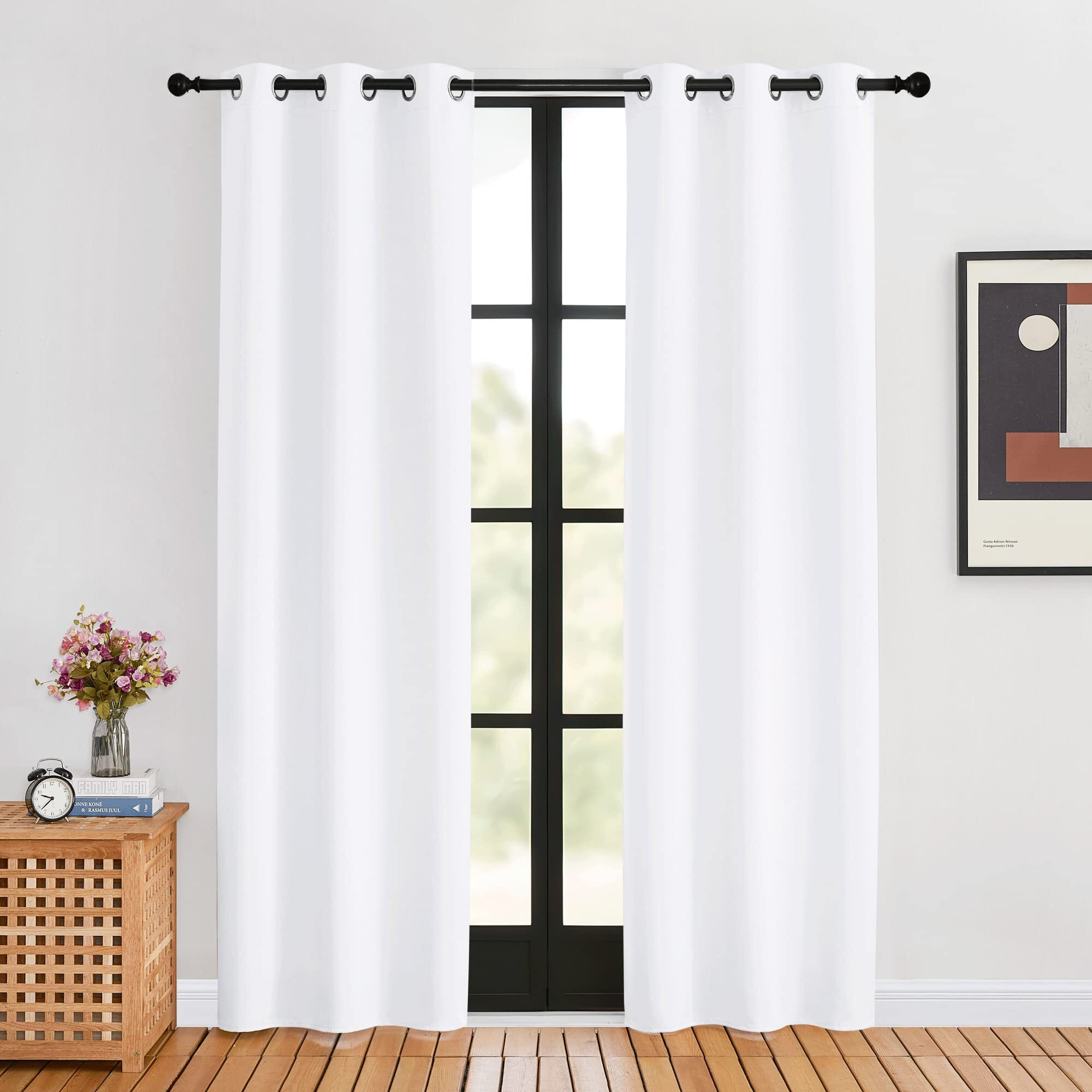 Nicetown White Curtains 80 Inch Length 2 Panels Set For Living Room, W34, Thermal Insulated Window Treatment Grommet 50% Room Darkening For Bedroom