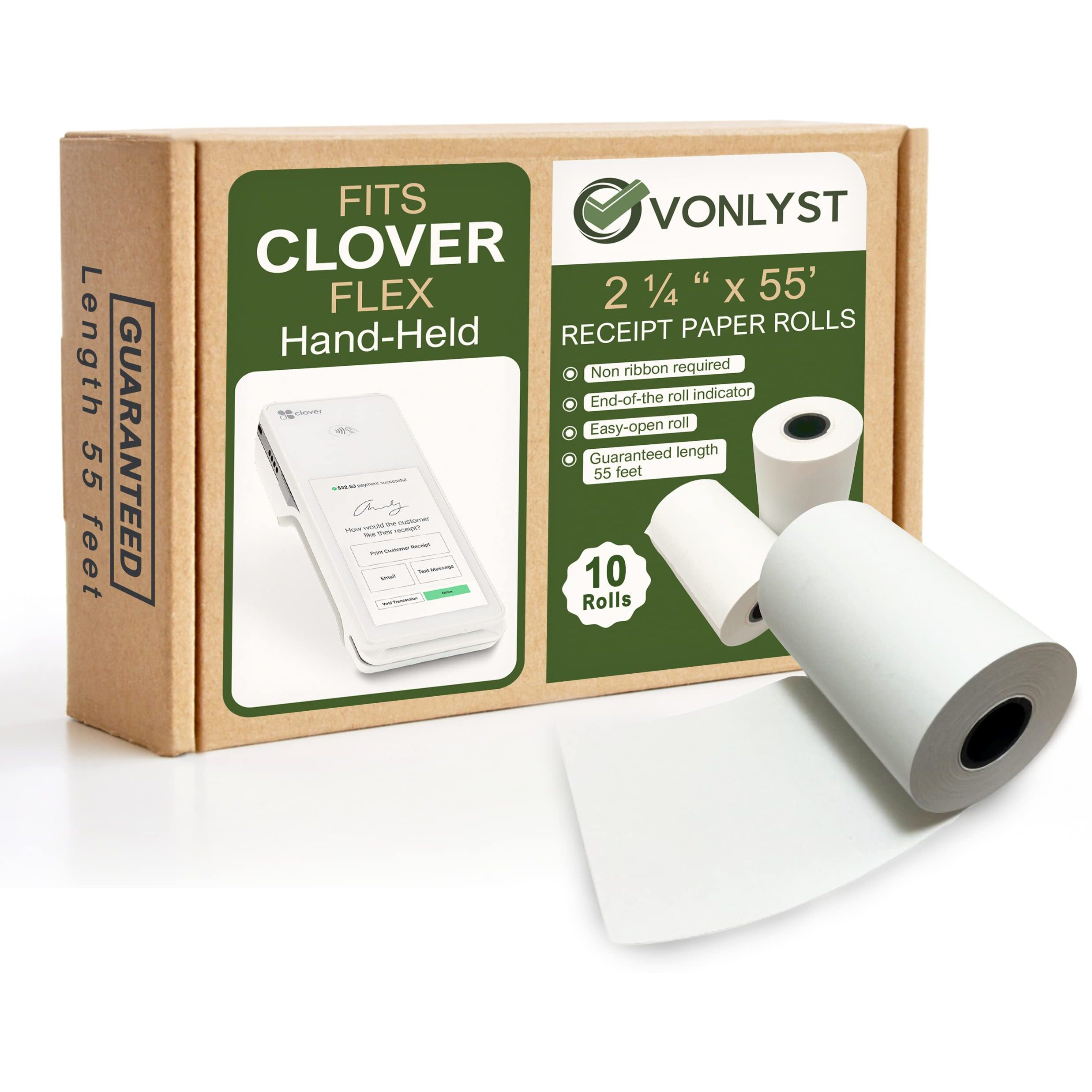 Vonlyst Thermal Paper Roll For Clover Flex Receipt Paper 2 1/4 X 55 (10 Rolls)