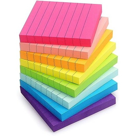 8 Pads Lined Sticky Notes 3X3 Sticky Notes With Lines Self-Stick Note Pads 8 Bright Multi Colors, 85 Sheets/Pad