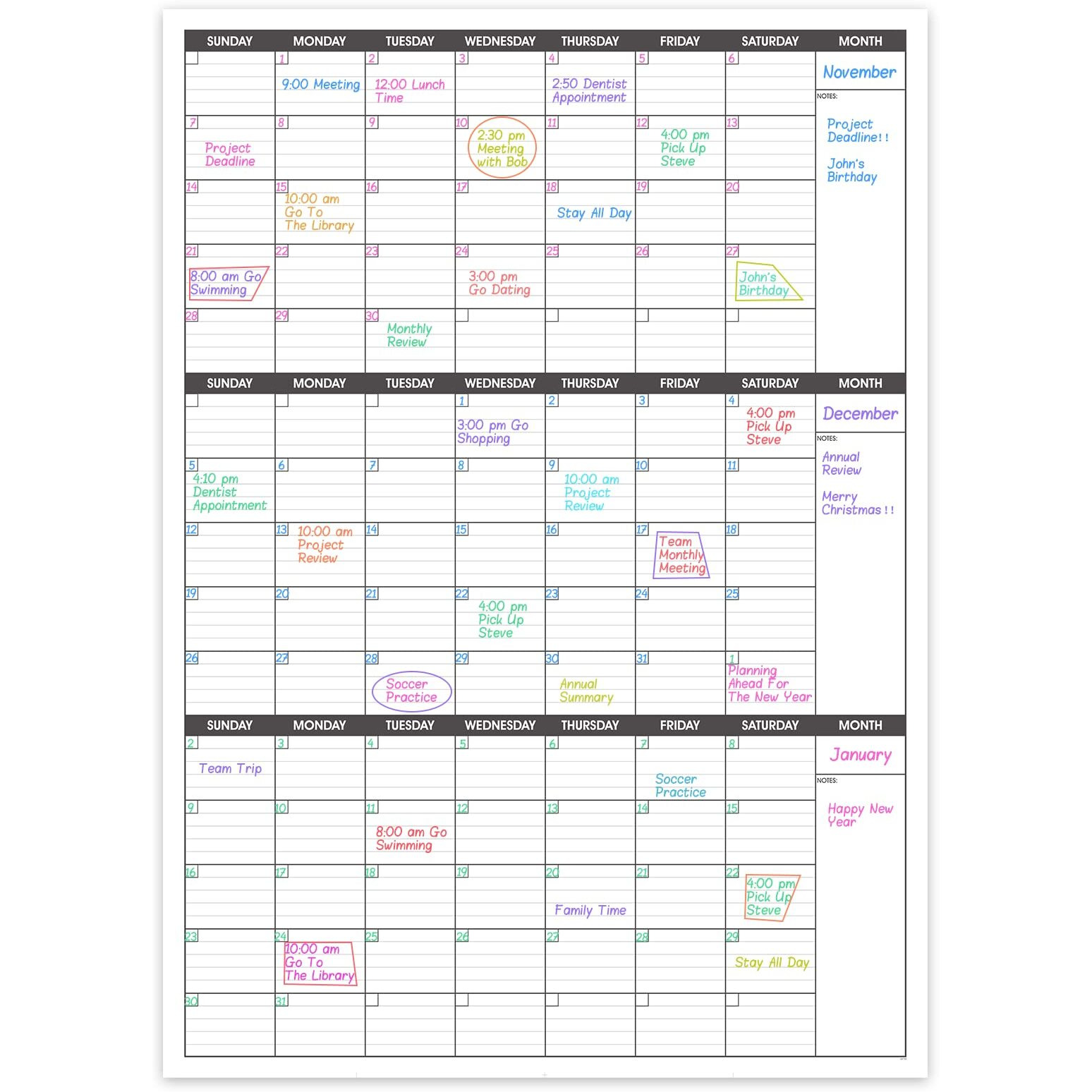 Large Dry Erase Calendar For Wall - 3 Month Vertical Wall Calendar, Blank Reusable Monthly Quarterly Calendar Planner Undated, 27.8" X 41" Whiteboard Calendar, Laminated Organizer For Home, Office, Classroom