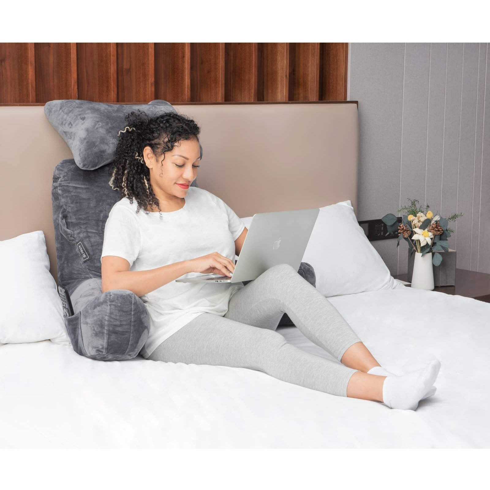 Reading Pillow Extra Large 31" Bed Rest Pillow With Detachable Neck Roll & Arms For Sitting In Bed Or Couch-Backrest Reading Pillow Adult Back Pillows For Reading/Watching Tv/Gaming/Relaxing-Dark Grey