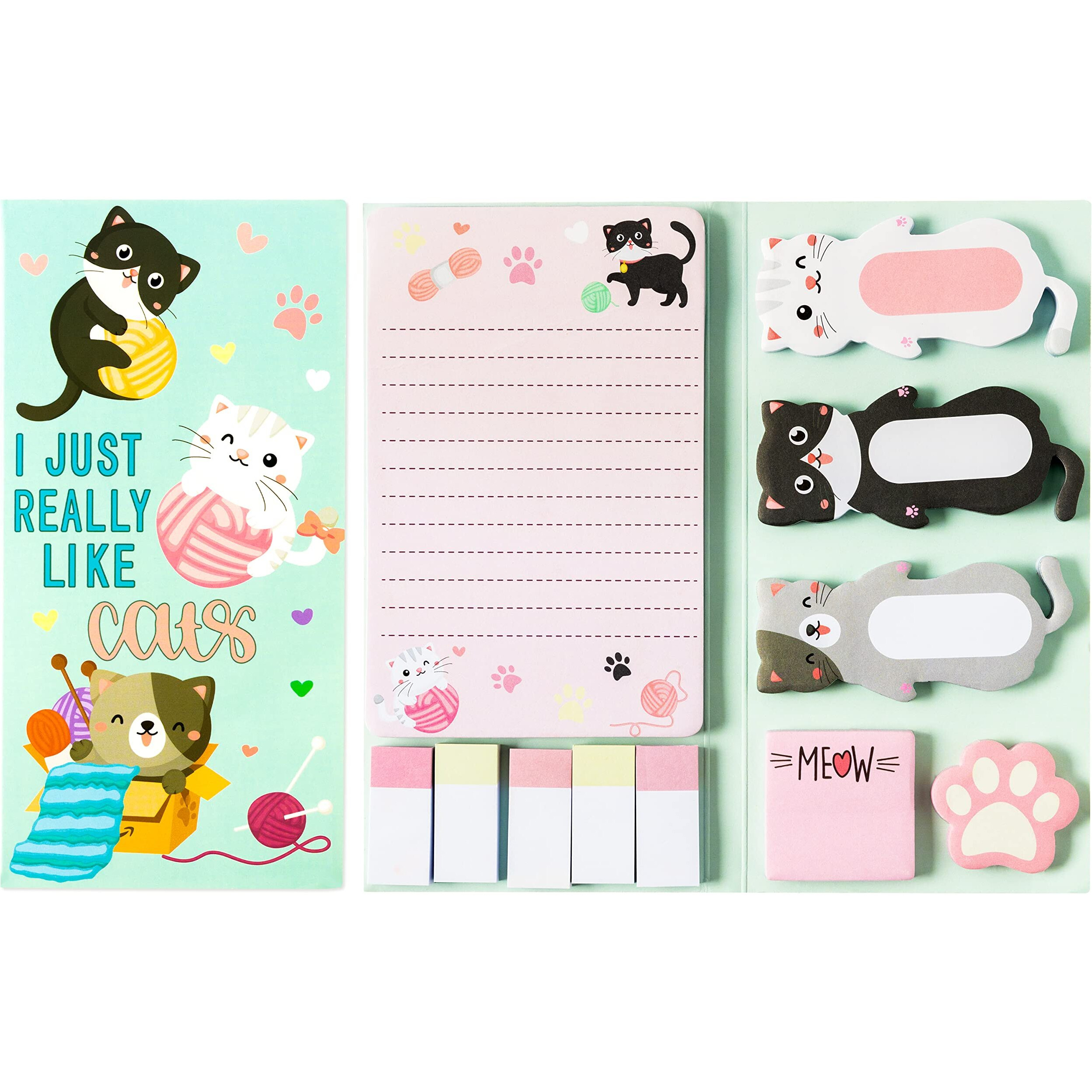 Xqumoi I Just Really Like Cat Sticky Notes Set, 550 Sheets, Cute Cat And Paw Shaped Self-Stick Notes Pads Animal Divider Tabs Bundle Writing Memo Pads Page Marker School Office Supplies Small Gift