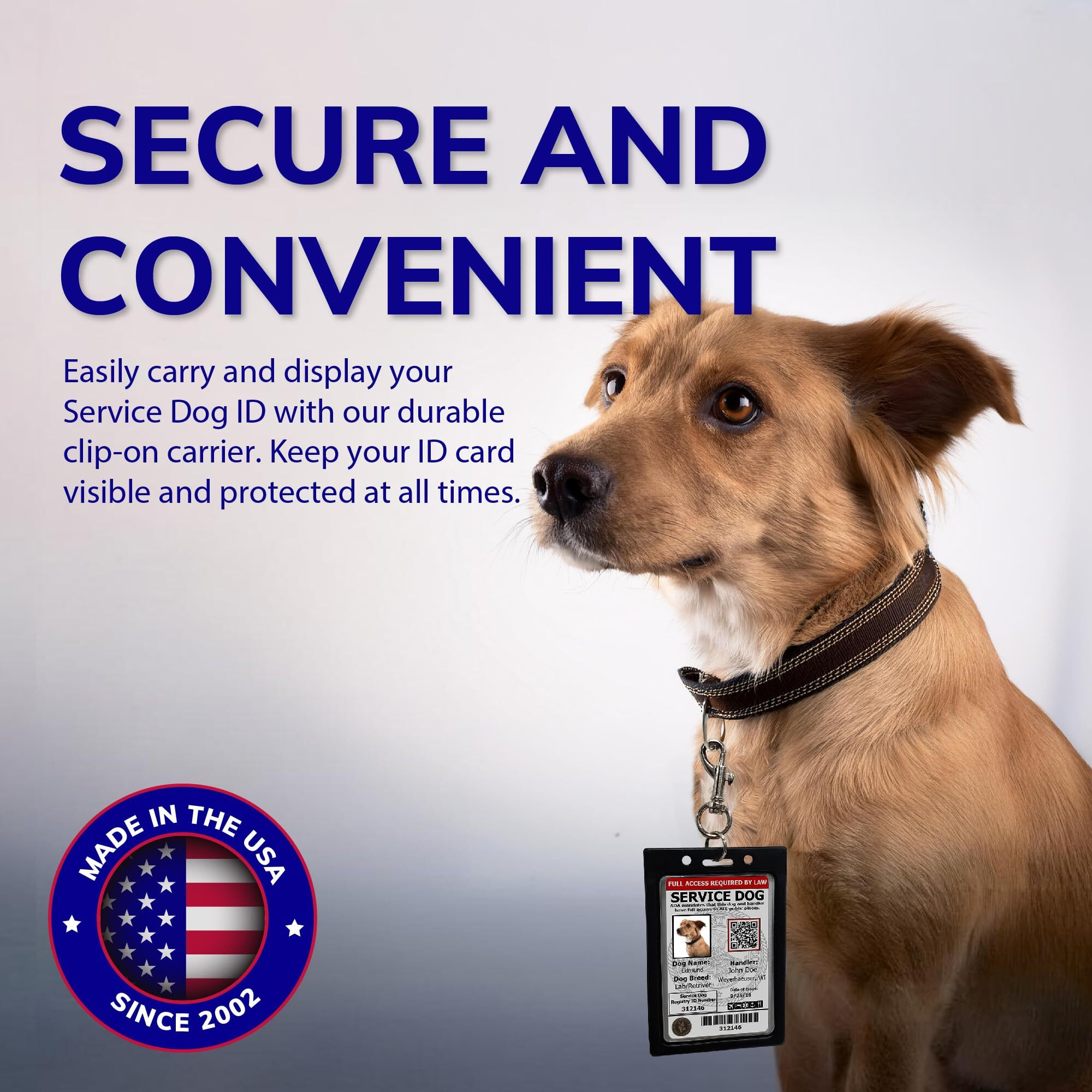 Activedogs Registered Service Dog Photo Id Card & Identification Holder - Ada & Tsa Compliant Service Dog Badge With Qr Code & Clip-On Carrier - Free Registration & Digital Copy