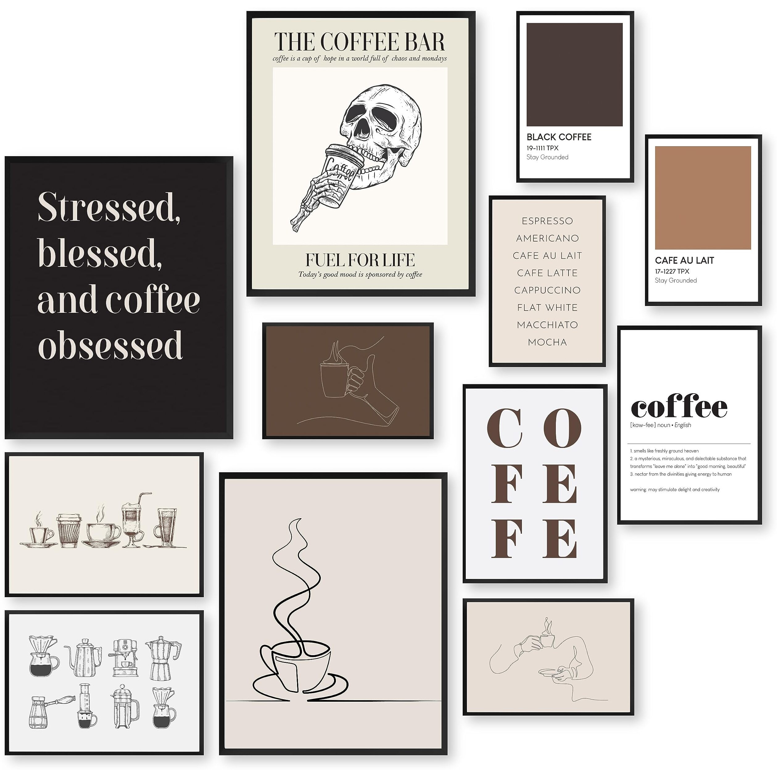 97 Decor Coffee Bar Decor - Coffee Wall Decor, Coffee Poster Print, Coffee Bar Essentials, Coffee Cart Accessories, Eclectic Coffee Shop Decorations, Vintage Coffee Pictures For Kitchen (Unframed)