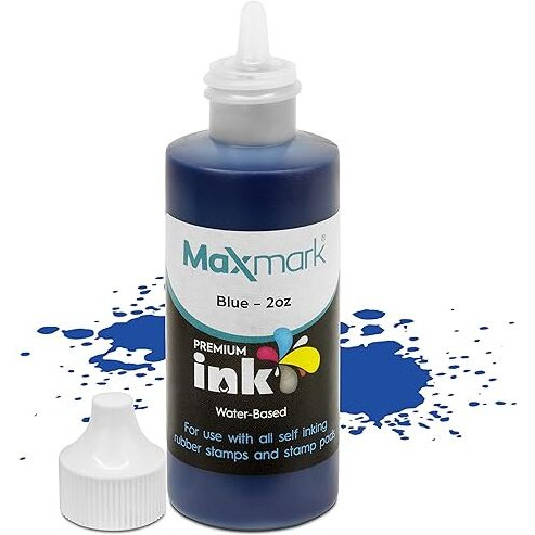 Maxmark Premium Refill Ink For Self Inking Stamps And Stamp Pads, Blue Color - 2 Oz.