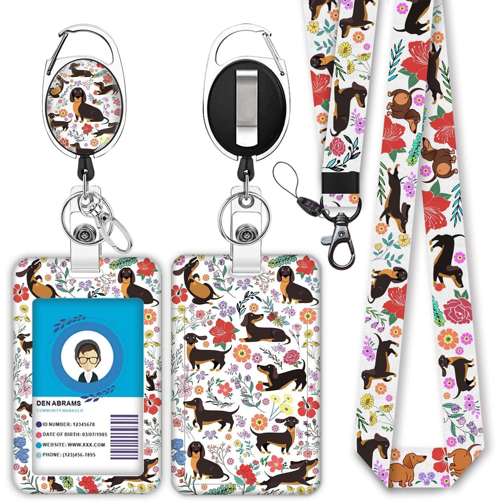 Cute Dachshund Badge Reels Retractable With Carabiner Reel Clip, Id Badge Holder Case With Detachable Lanyard Keychain, Nurse Doctor Office School Teacher Name Credit Card Pocket