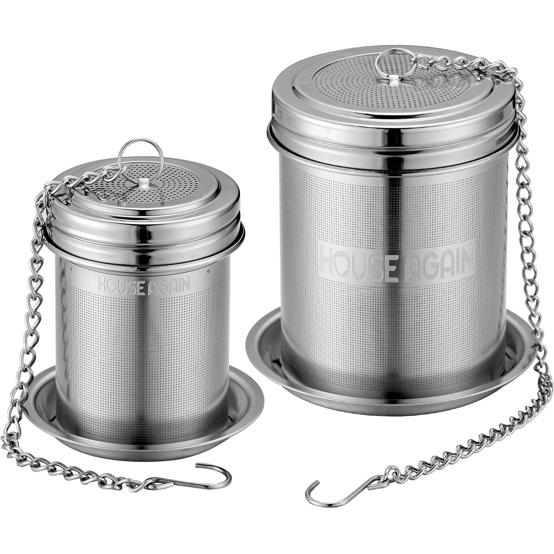 House Again Tea Infuser (2 Pack, Large + Small), Extra Fine Mesh Tea Strainers For Loose Tea, 18/8 Stainless Steel Tea Strainer With Extended Chain Hook, Tea Steeper