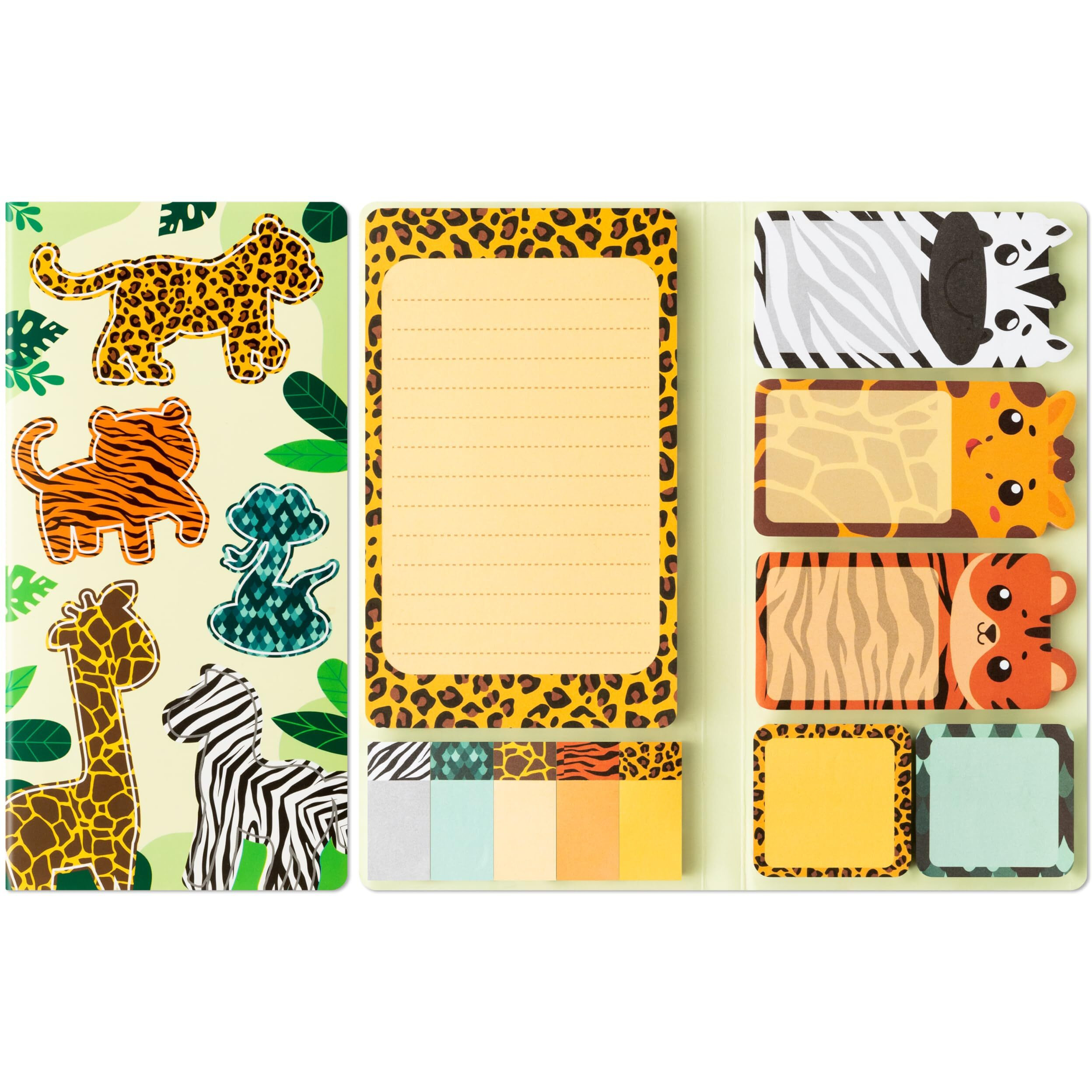 Xqumoi Safari Animal Sticky Notes Set, 550 Sheets, Wild Animal Self-Stick Note Pads Jungle Zoo Animal Writing Memo Pads Page Marker Student Classroom School Office Supplies Small Gift