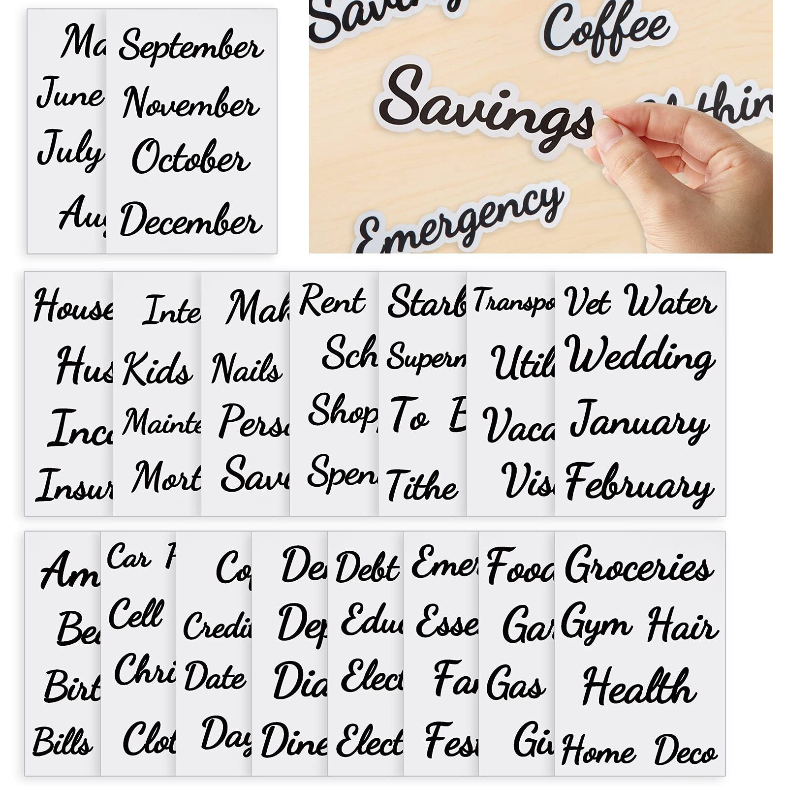 80 Cash Envelope Label Stickers - Black Bold Budget Binder List Labels For Monthly Finance Planner & A6 Cash Binder, Budgeting Category Clear Stickers For Budget Wallet, Money Coupon Organizer