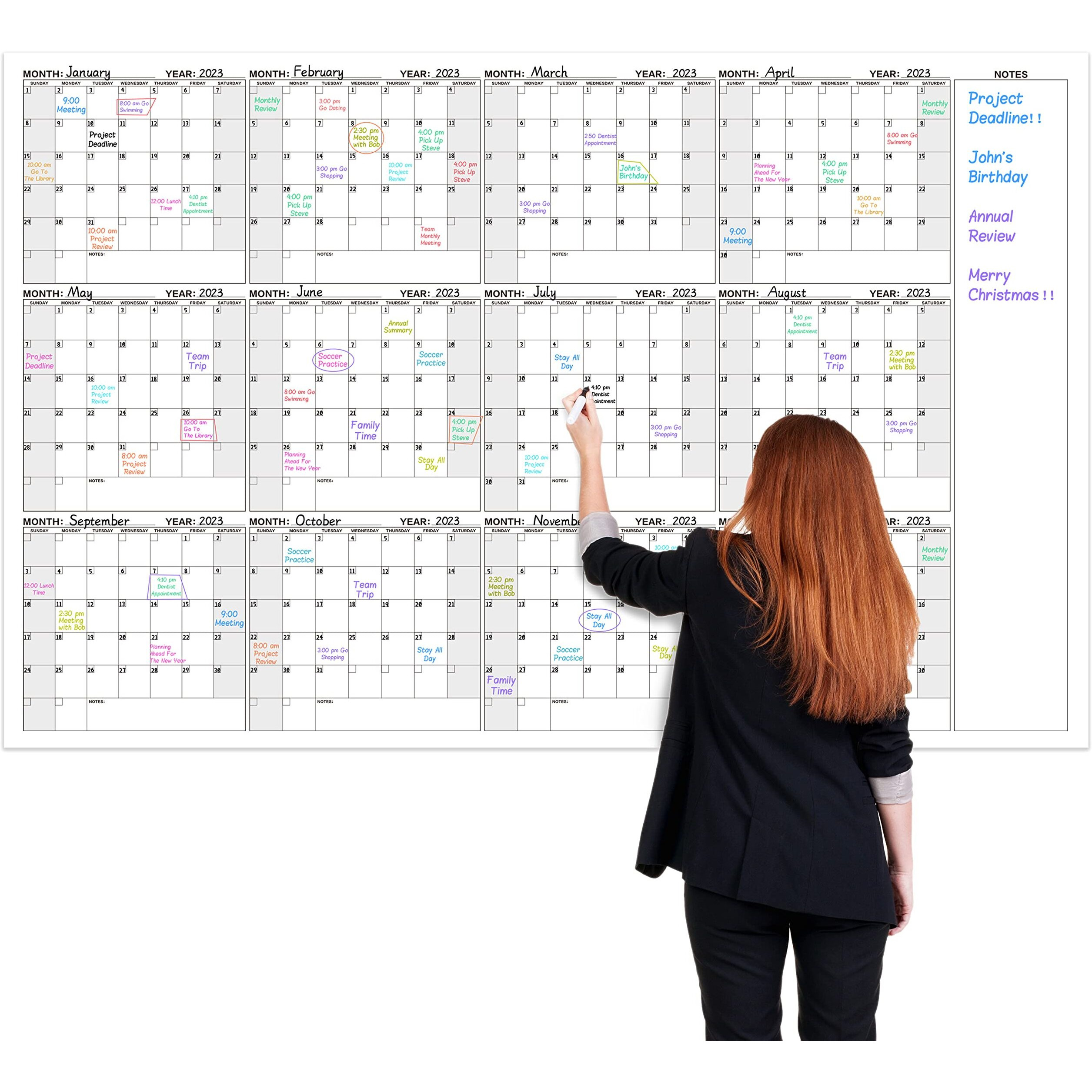 Large Dry Erase Calendar For Wall - Yearly Wall Calendar Dry Erase, 37" X 57.9", 12-Month Undated Blank Calendar Planner, Reusable Laminated Task Organizer, Great For Office, Classroom, Home