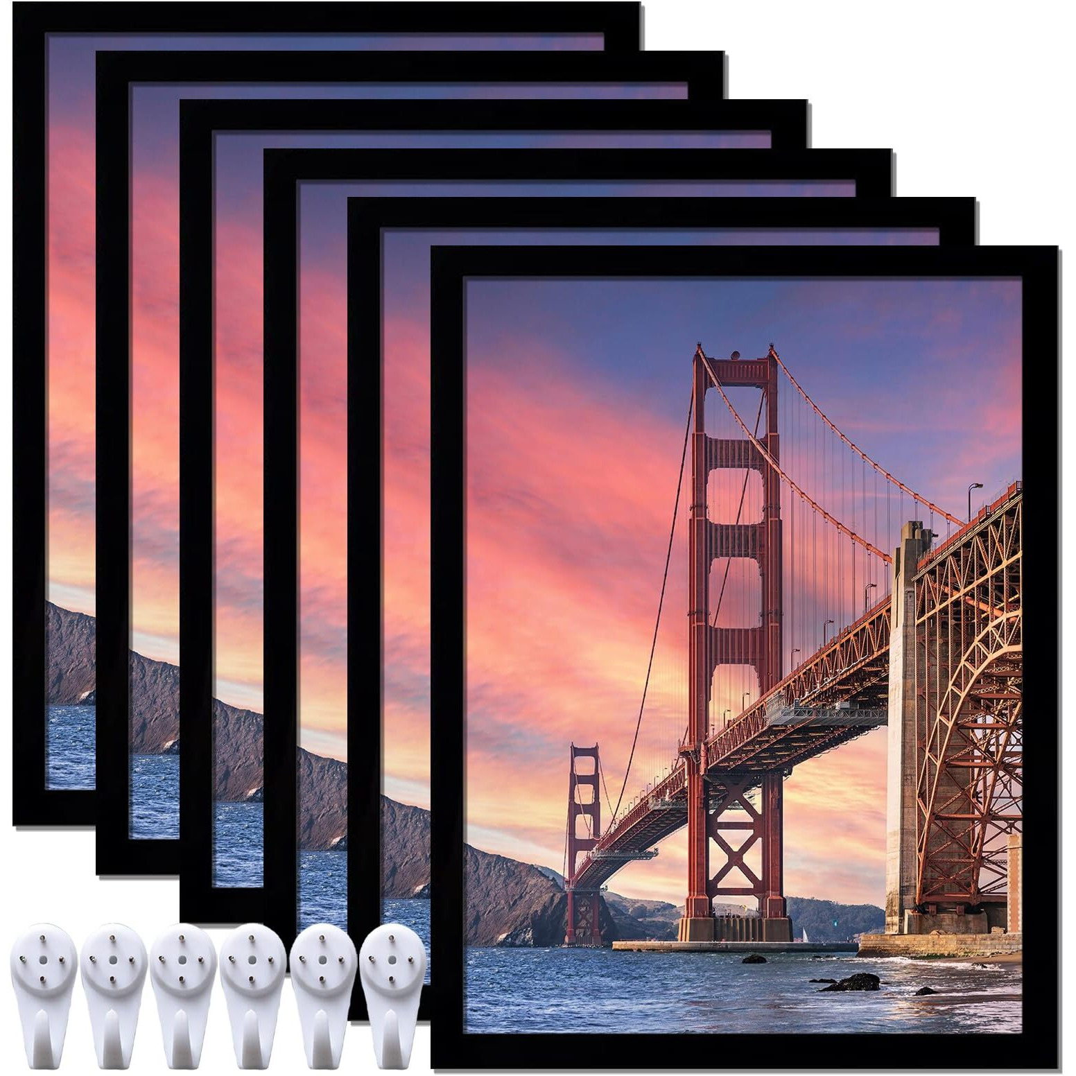 Ijuerybai 6 Sets 9X12 Picture Frame, Frames For 9 X 12 Canvas Collage Photo Poster Certificate Wall Gallery, High Transparent Horizontal Vertical Black 9 By 12 Inches