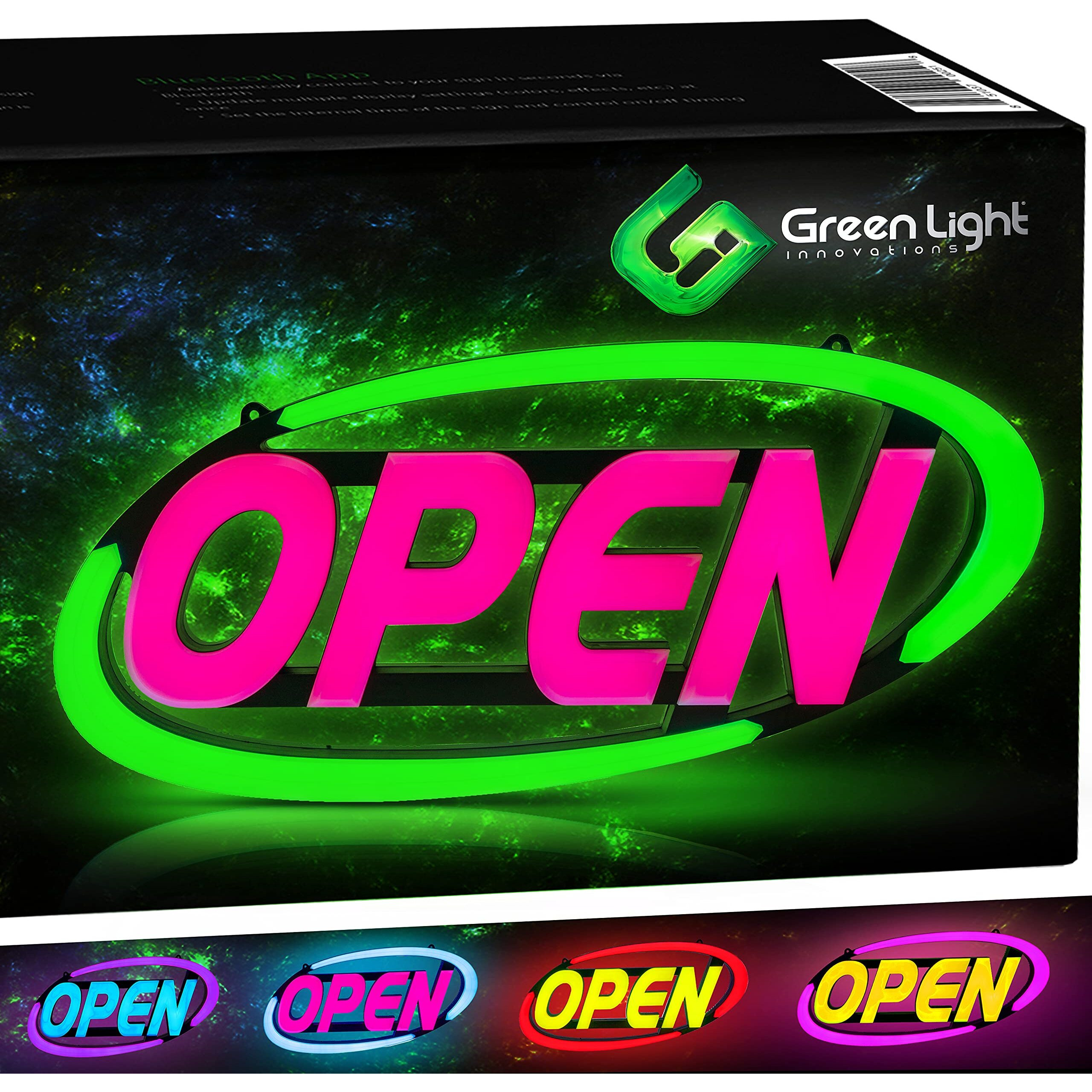 Gli Led Open Sign For Business - Stand Out With 64 Super-Bright Color Combos To Match Your Brand, Programmable App - Neon Flash, Or Scroll - 15 X 32 Inch