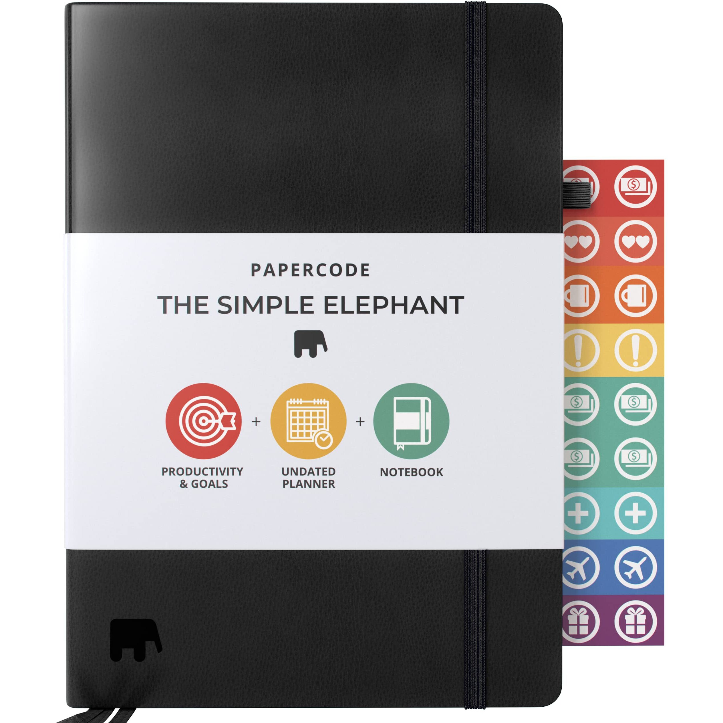 Papercode Daily Planner 2023 - Simple Elephant Undated Daily, Weekly, And Monthly Calendar Planner For Productivity & Goal Setting, Black
